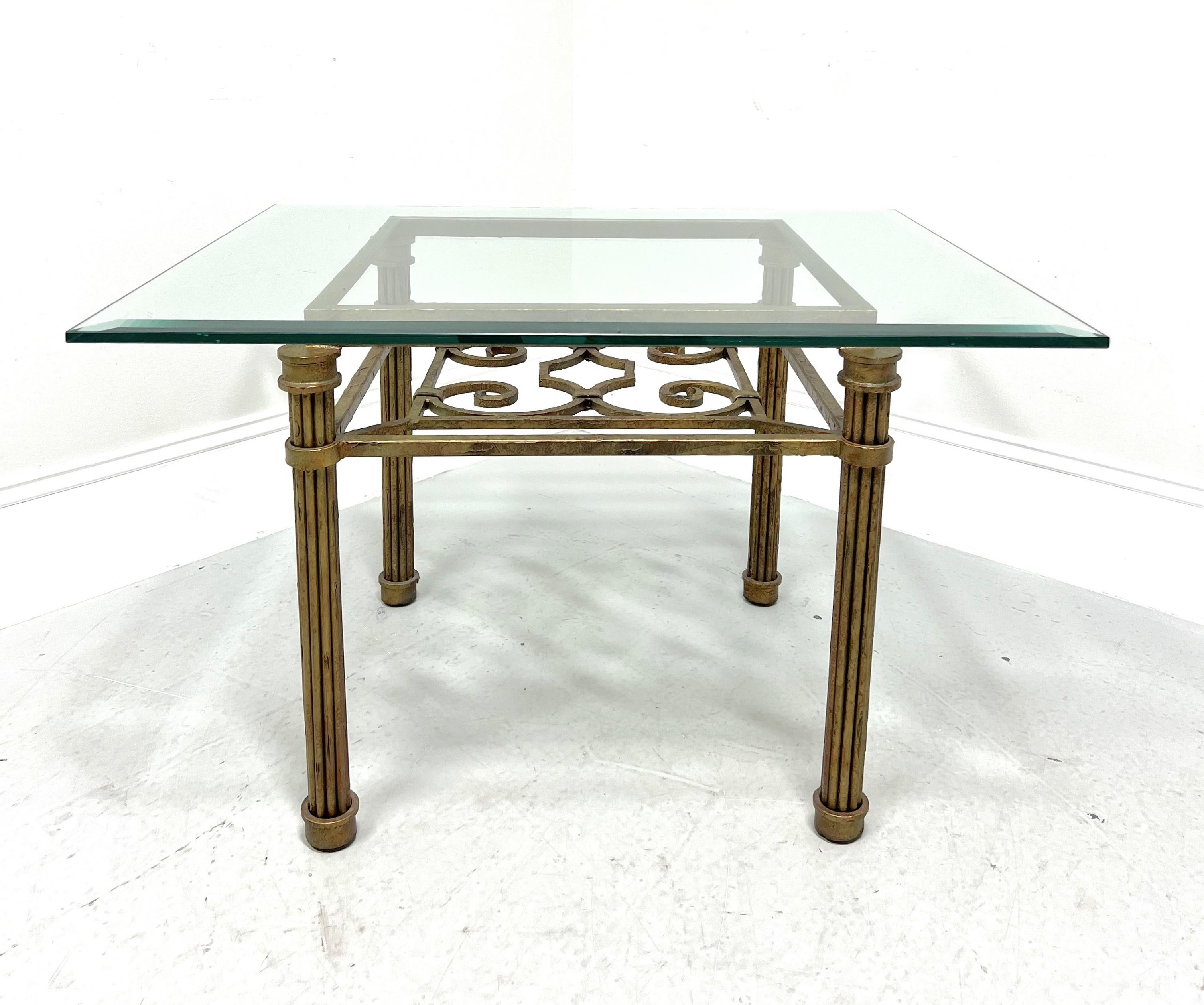 Modern Late 20th Century Distressed Cast Metal Glass Top Coffee Cocktail Table For Sale