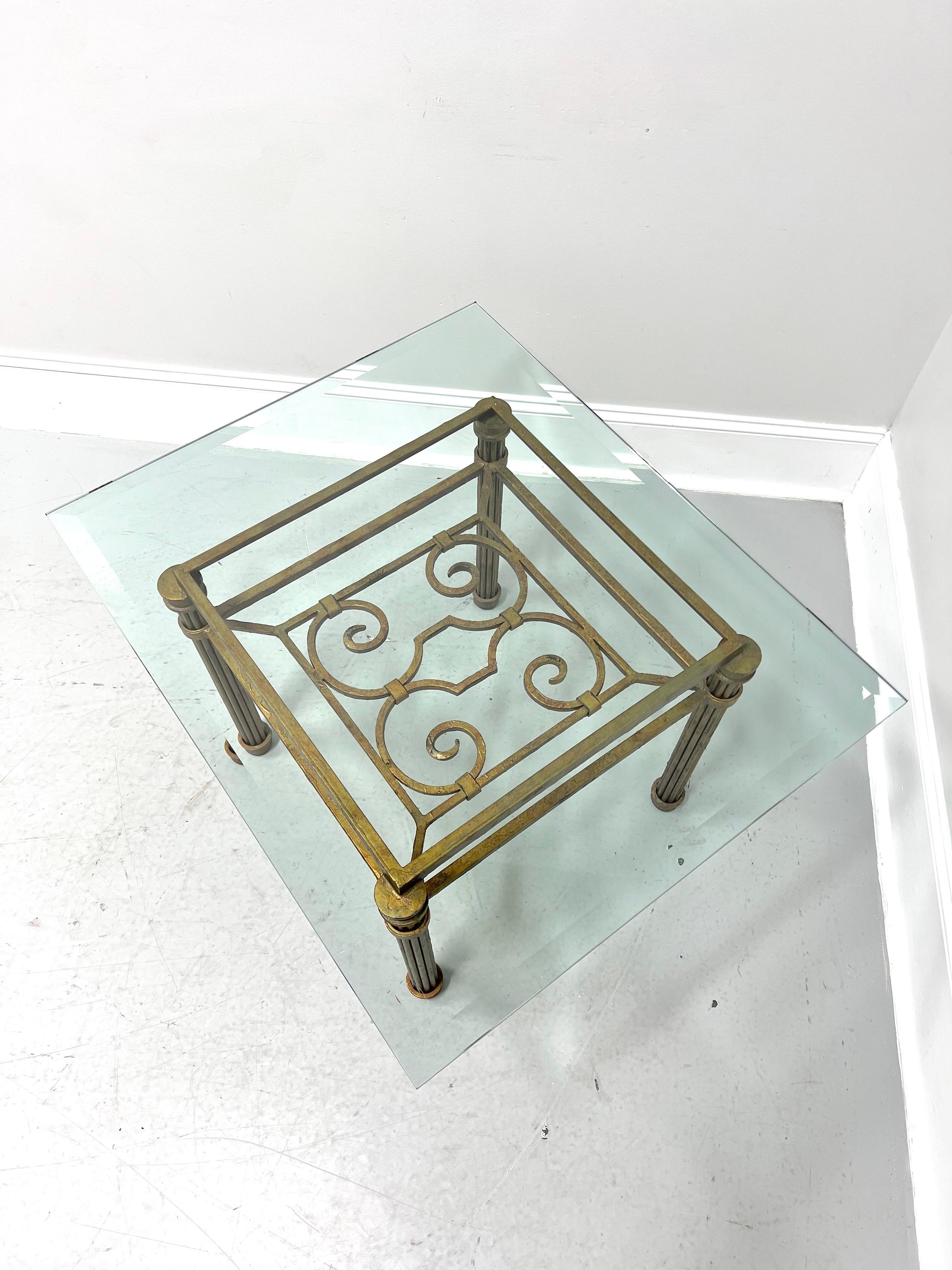American Late 20th Century Distressed Cast Metal Glass Top Coffee Cocktail Table For Sale