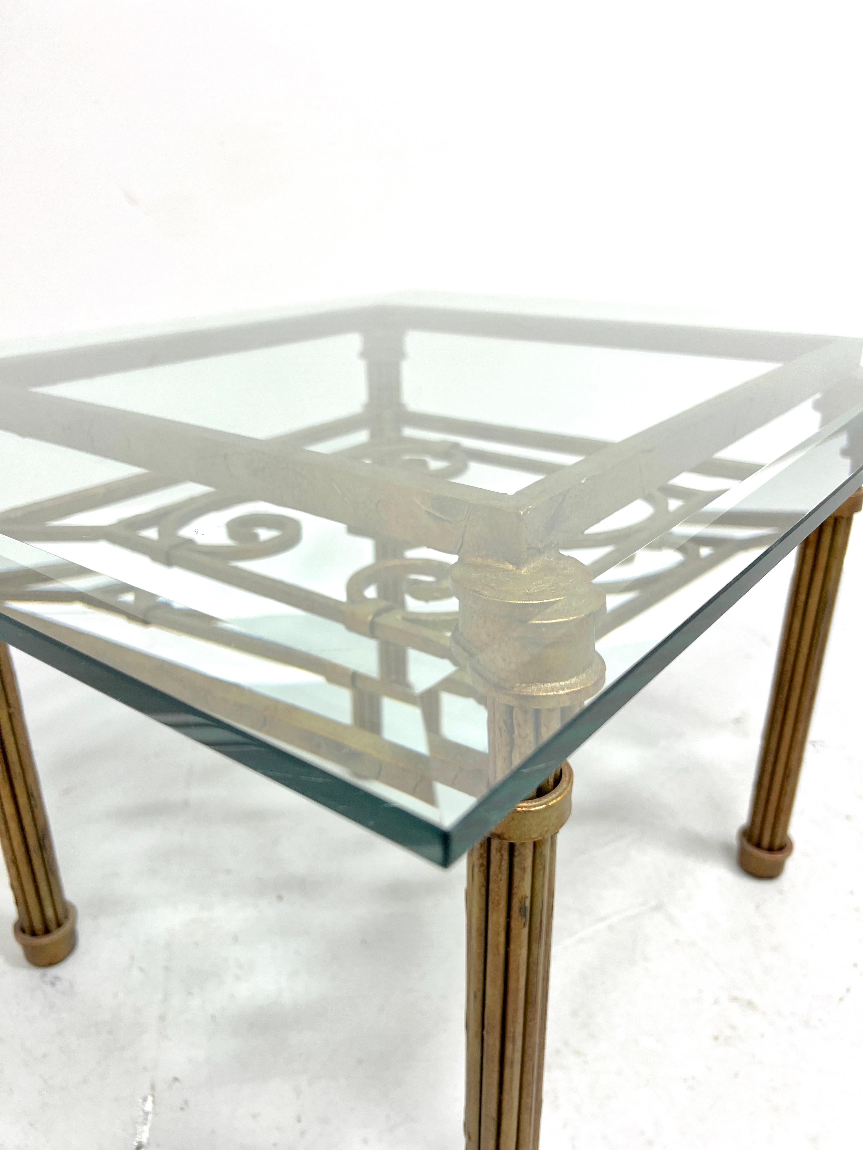 Late 20th Century Distressed Cast Metal Glass Top Coffee Cocktail Table In Good Condition For Sale In Charlotte, NC