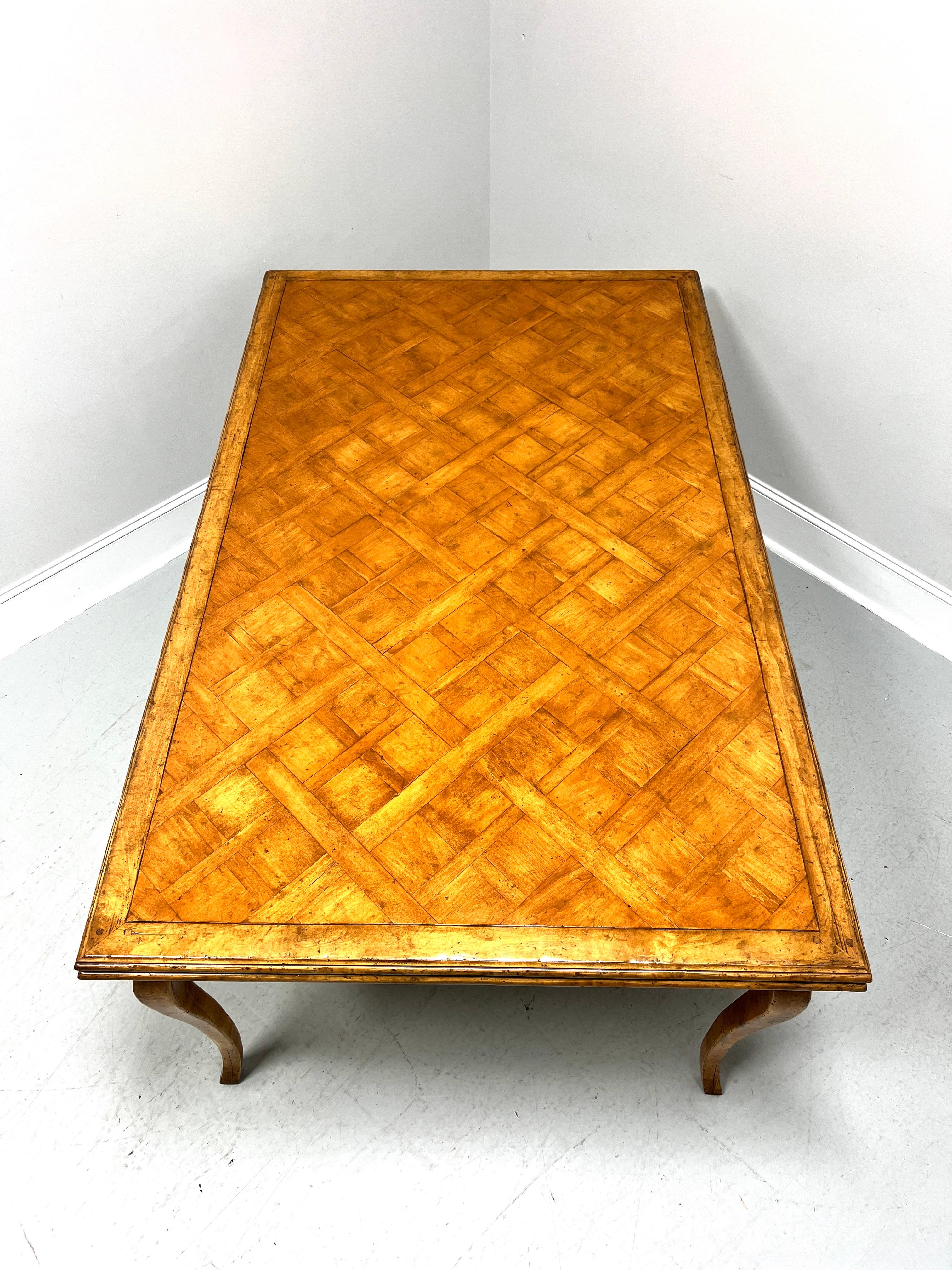 French Provincial Late 20th Century Distressed Wood French Country Parquetry Drawtop Dining Table For Sale