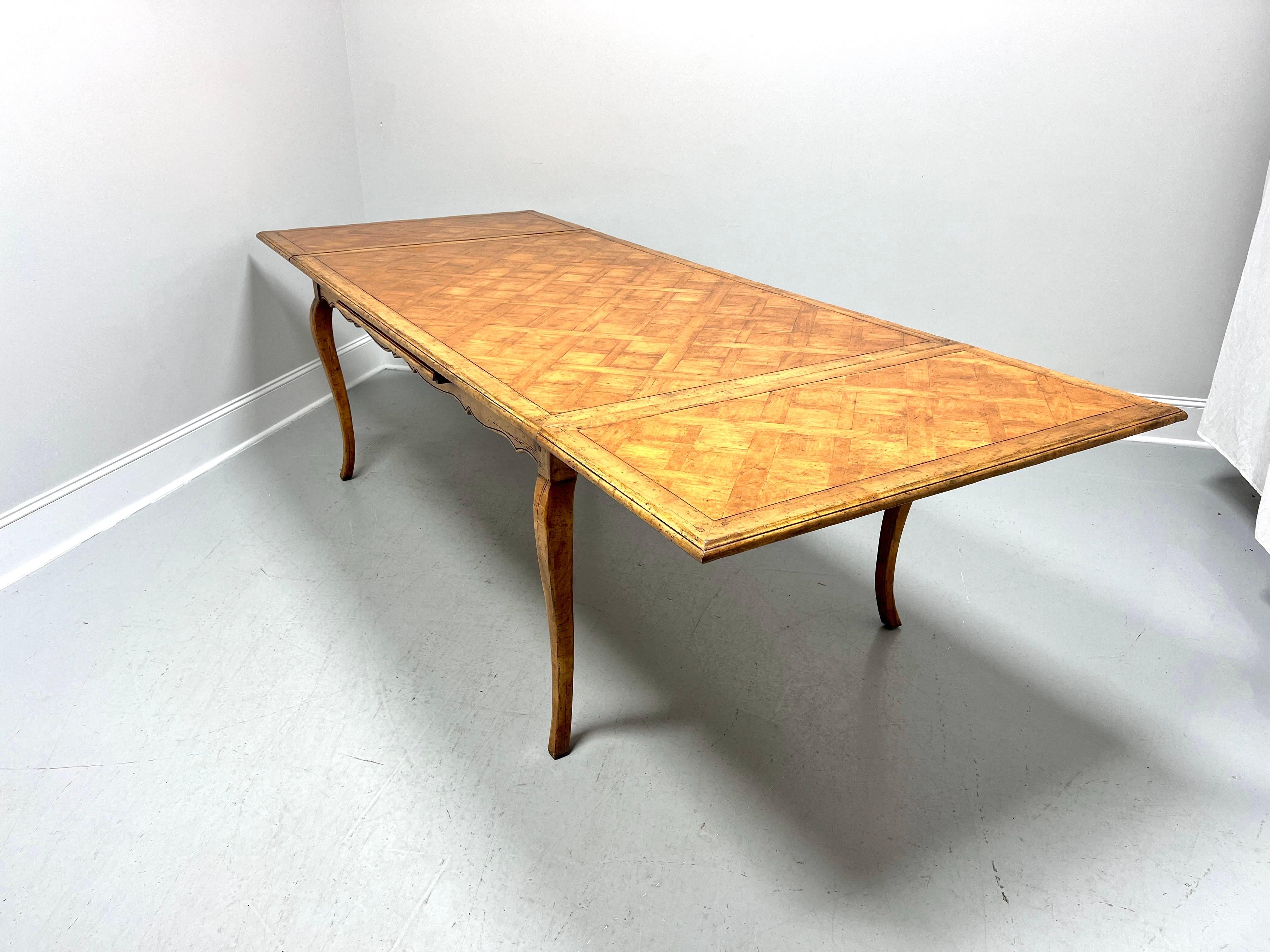 American Late 20th Century Distressed Wood French Country Parquetry Drawtop Dining Table For Sale