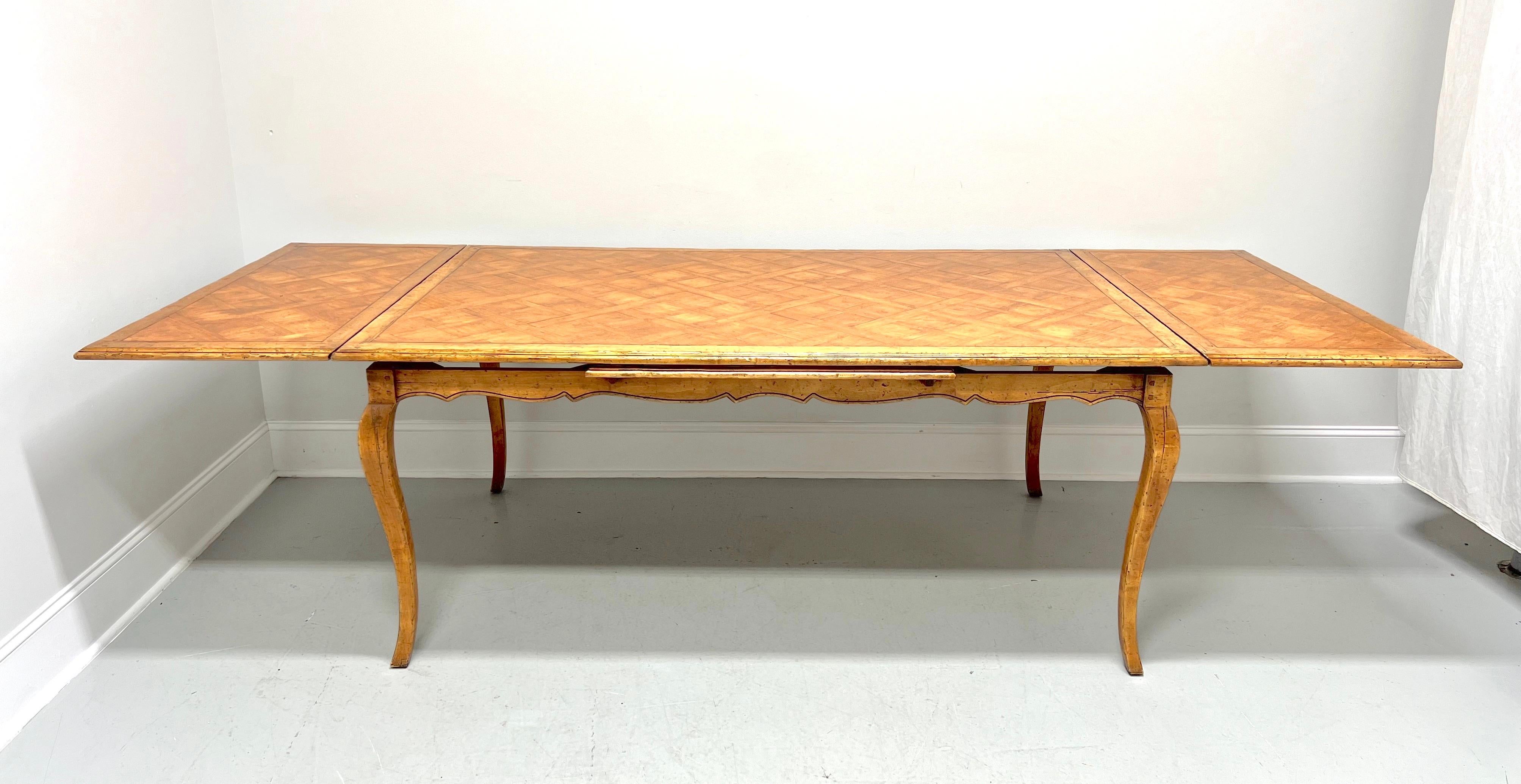Late 20th Century Distressed Wood French Country Parquetry Drawtop Dining Table In Good Condition For Sale In Charlotte, NC