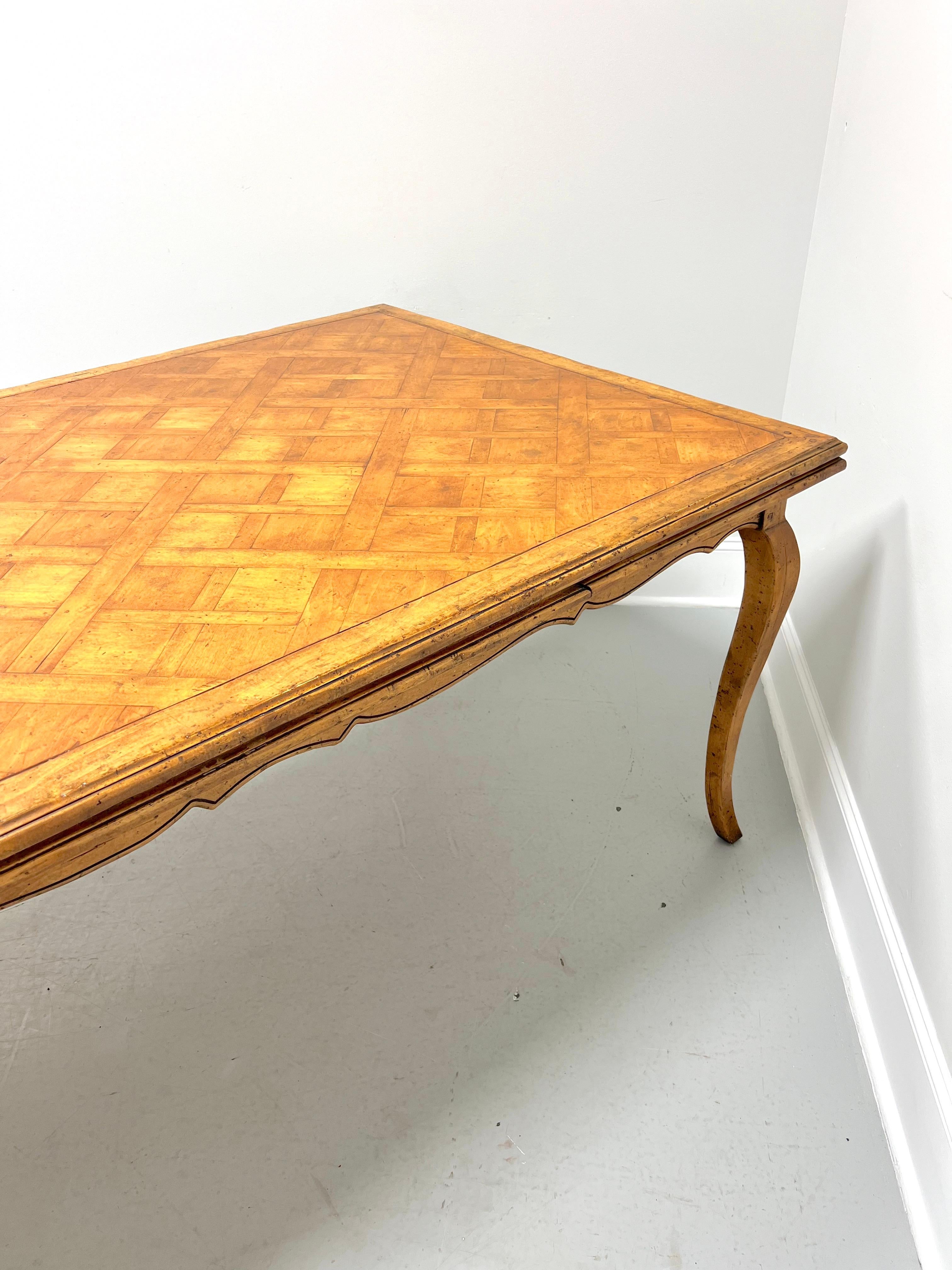 Late 20th Century Distressed Wood French Country Parquetry Drawtop Dining Table For Sale 1