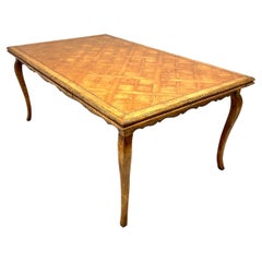 Used Late 20th Century Distressed Wood French Country Parquetry Drawtop Dining Table