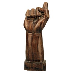 Vintage Late 20th Century Dominican Carved Varnished Wooden Hand Sculpture/Cigar Holder