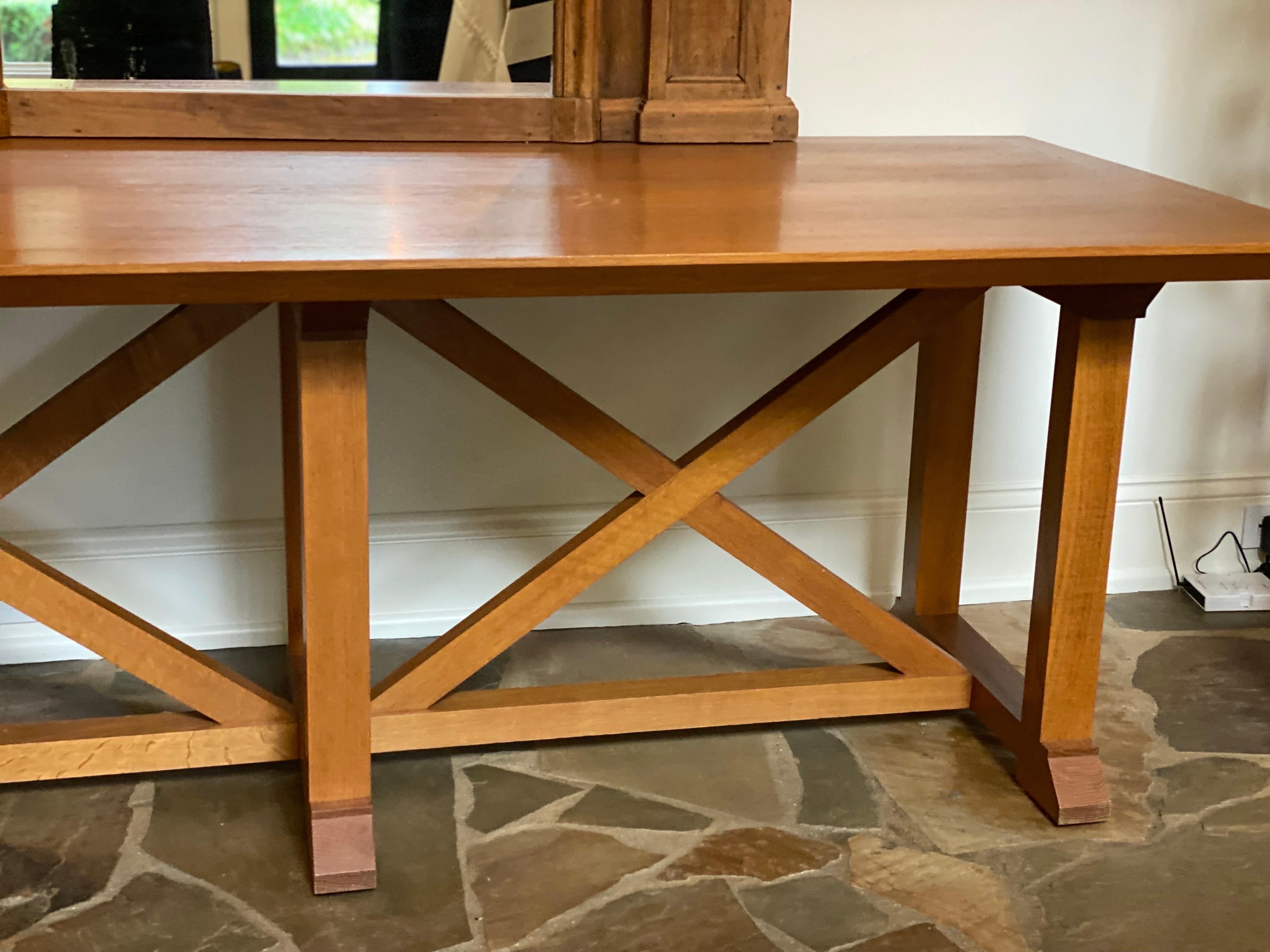 Late 20th Century Double X Base Oak Table attributed to Ralph Lauren Studio In Good Condition For Sale In Southampton, NY