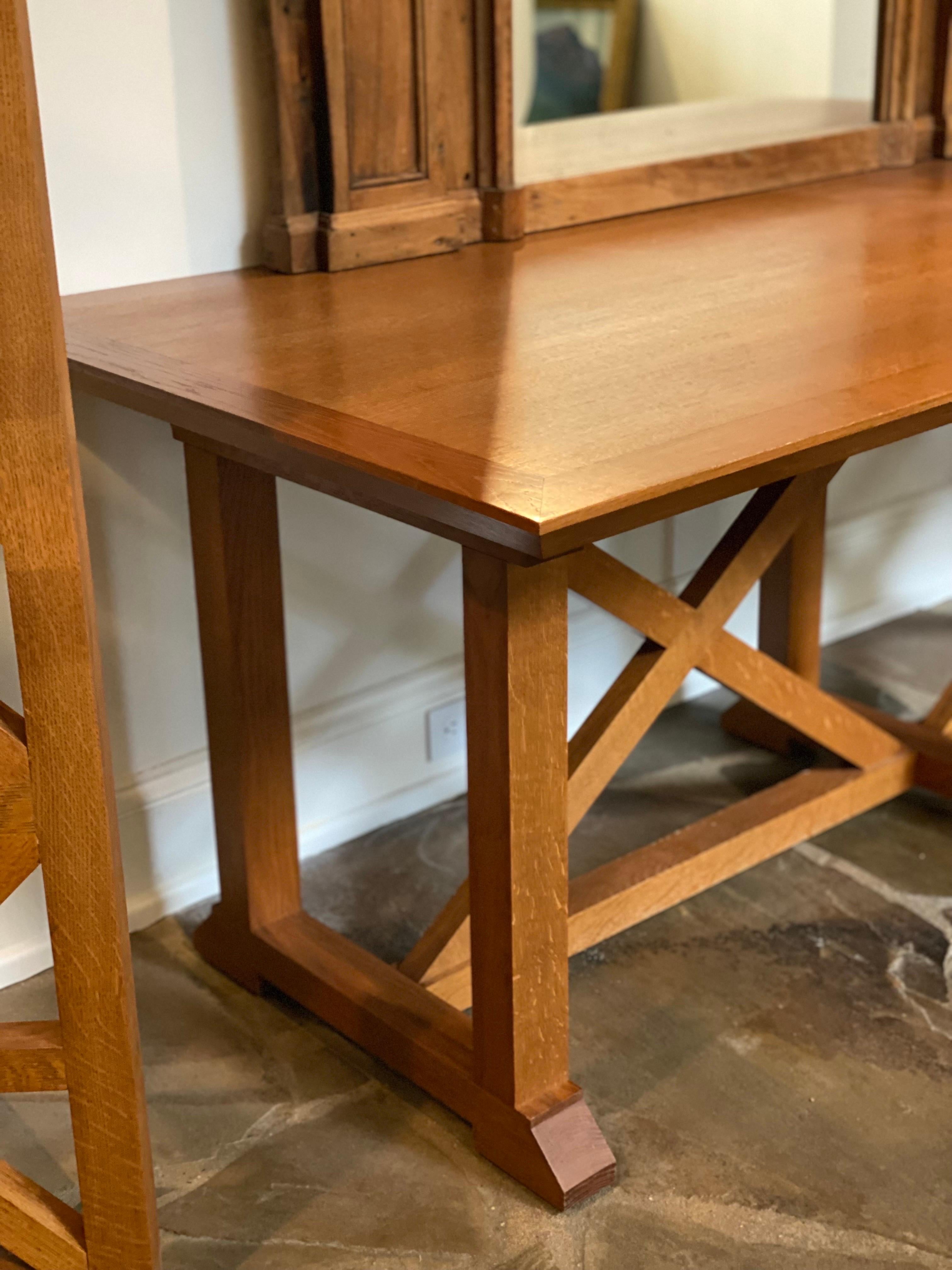 Late 20th Century Double X Base Oak Table attributed to Ralph Lauren Studio For Sale 1
