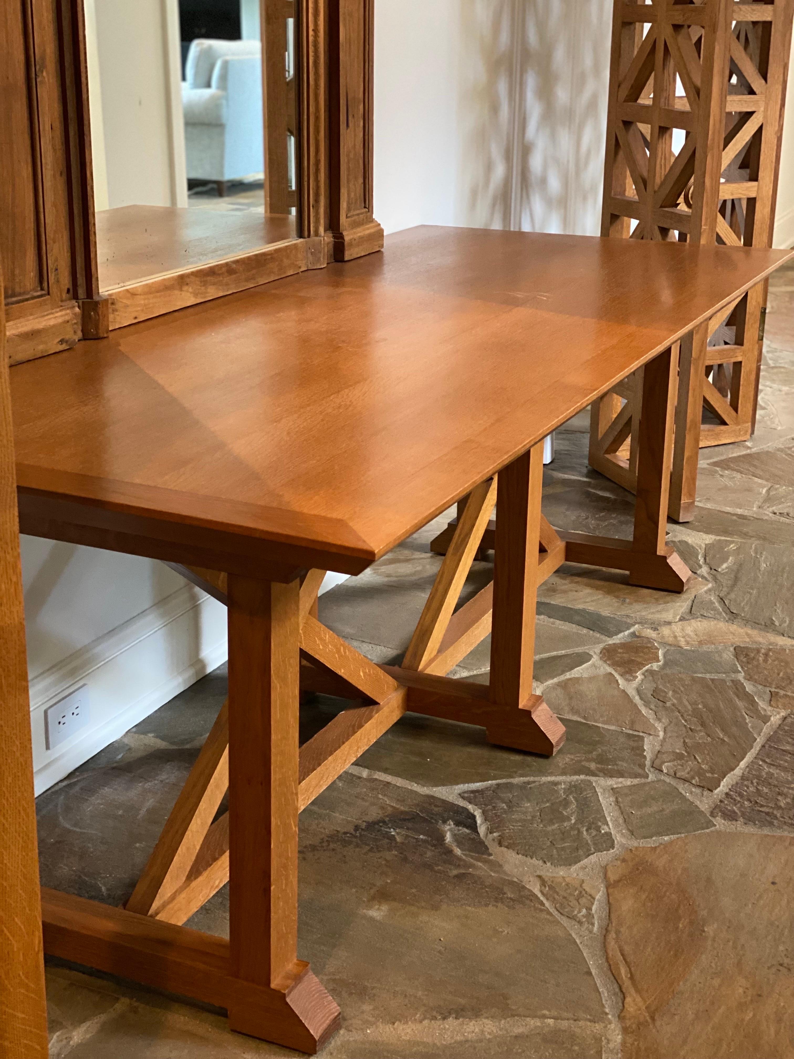 Late 20th Century Double X Base Oak Table attributed to Ralph Lauren Studio For Sale 2