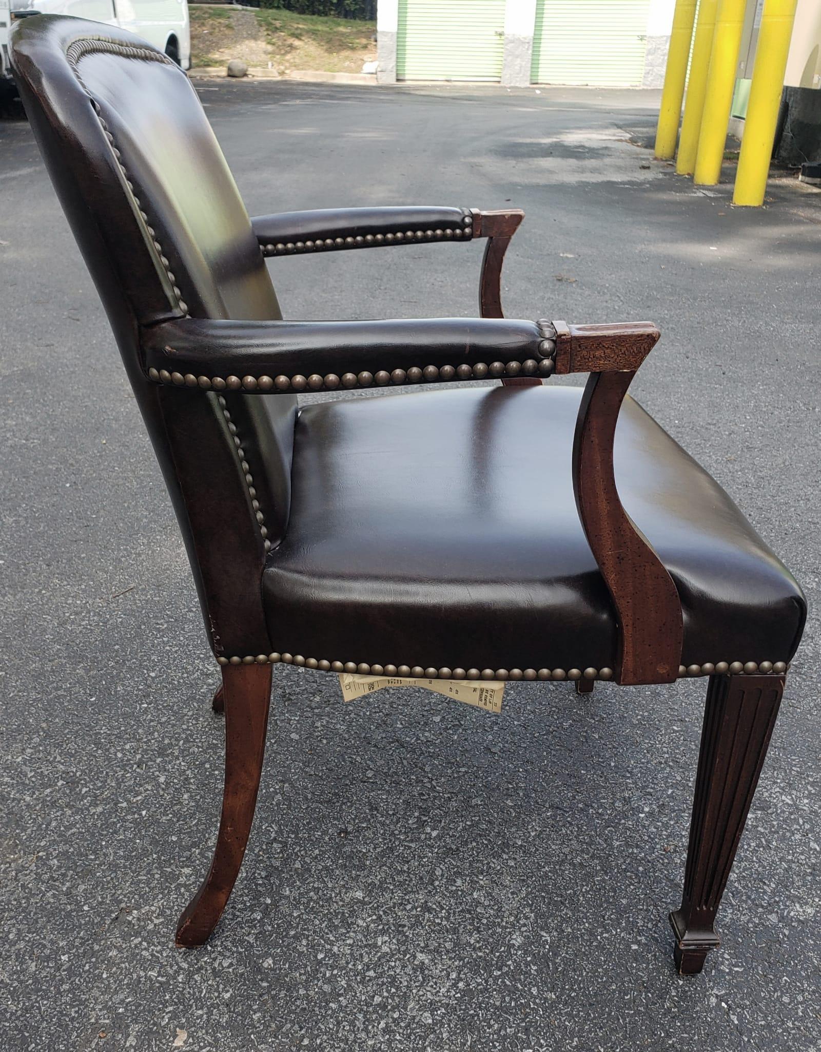Modern Late 20th Century Drexel Mahogany and Leather Office Chair with Nailhaed Trims For Sale