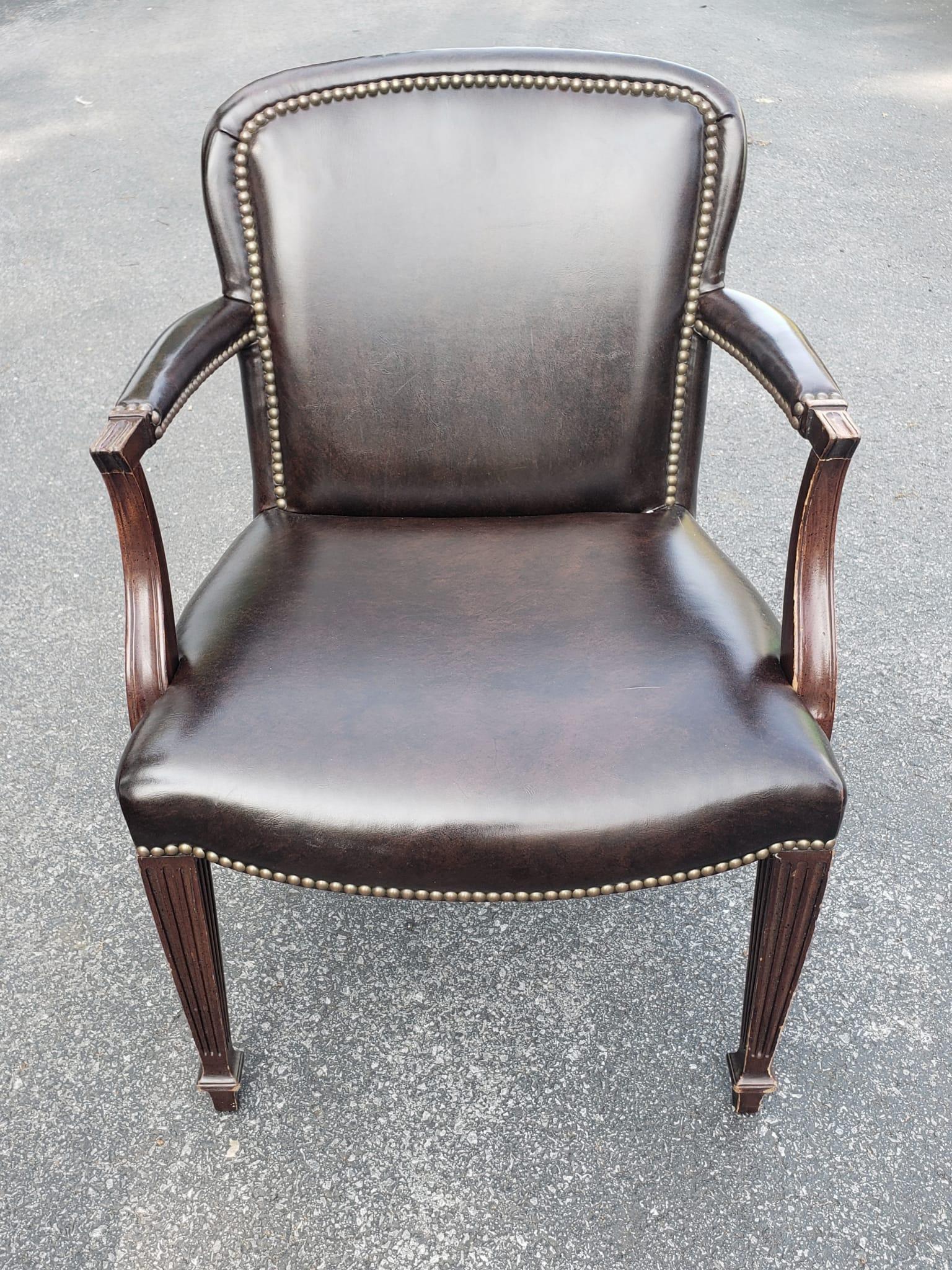 Other Late 20th Century Drexel Mahogany and Leather Office Chair with Nailhaed Trims For Sale