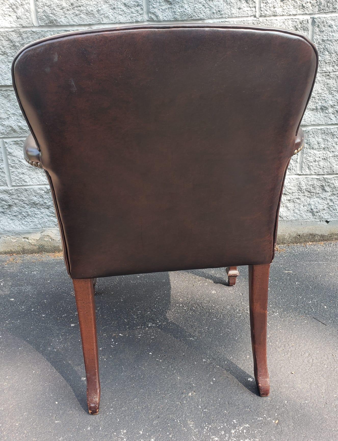 Faux Leather Late 20th Century Drexel Mahogany and Leather Office Chair with Nailhaed Trims For Sale