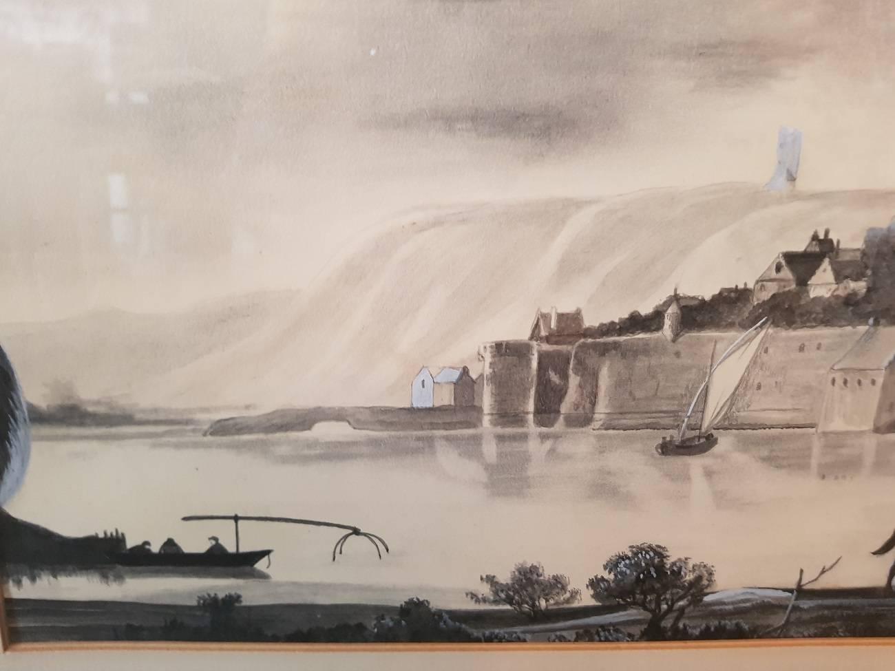 Late 20th Century Dutch Charcoal Drawing of Nijmegen Skyline, 17th Century In Good Condition For Sale In Raalte, NL