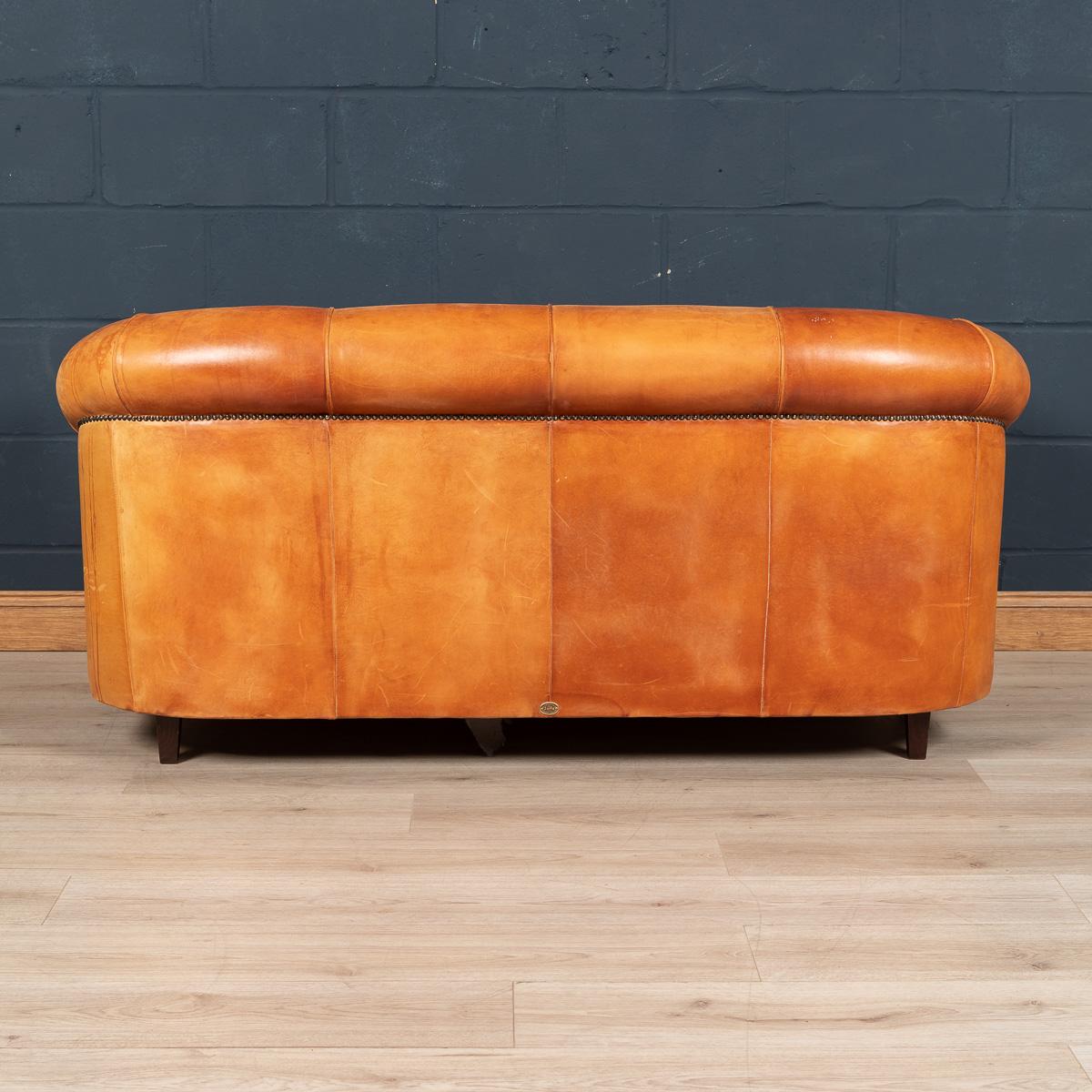 Late 20th Century Dutch Three-Seat Sheepskin Leather Sofa In Good Condition For Sale In Royal Tunbridge Wells, Kent