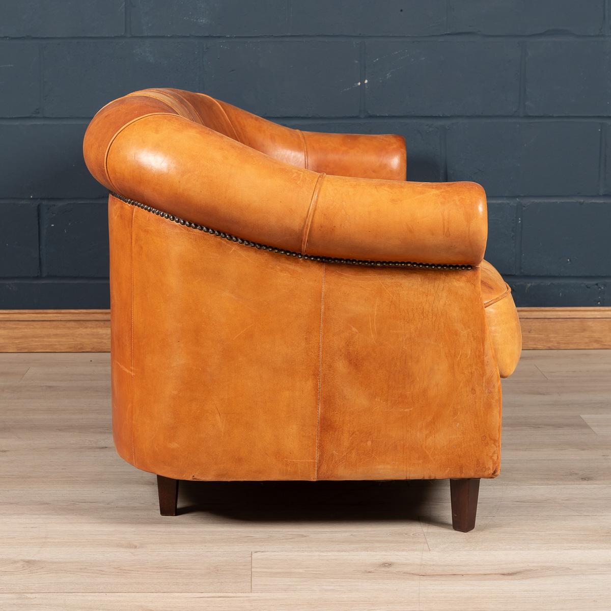 Late 20th Century Dutch Three-Seat Sheepskin Leather Sofa For Sale 1