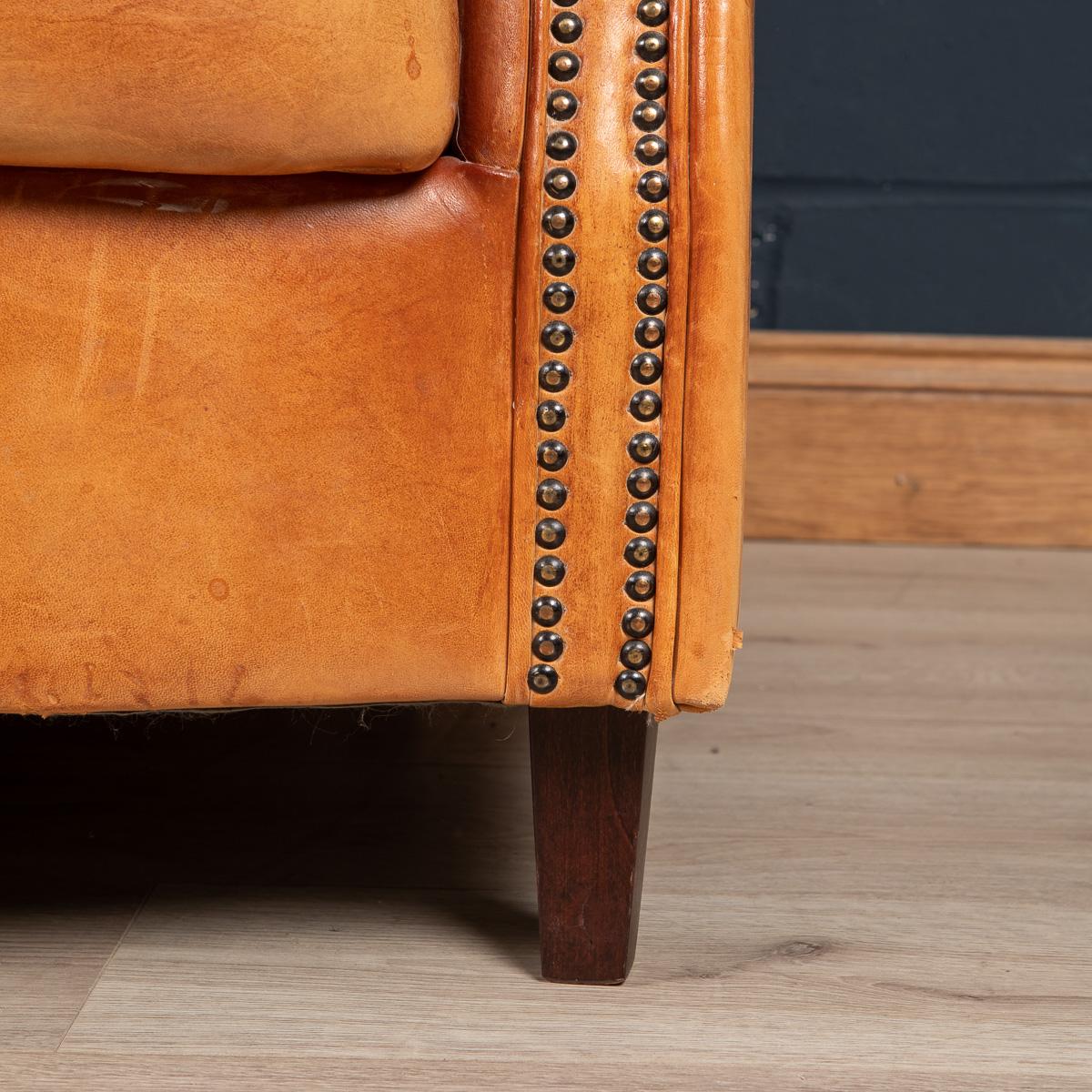 Late 20th Century Dutch Three-Seat Sheepskin Leather Sofa For Sale 4