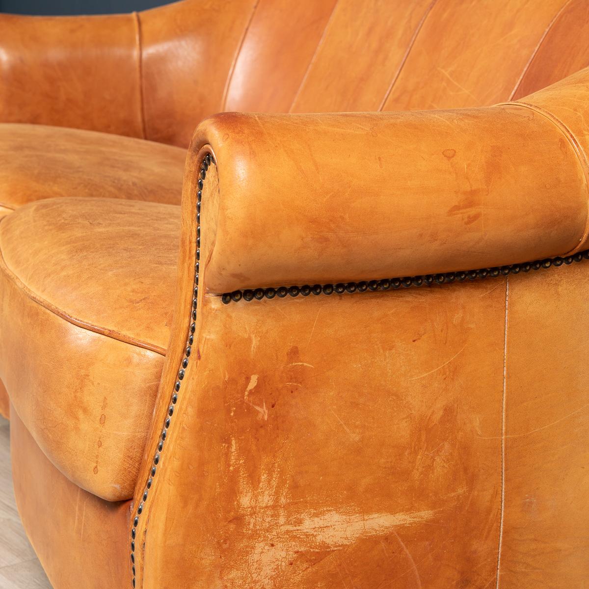 Late 20th Century Dutch Three-Seat Sheepskin Leather Sofa For Sale 5