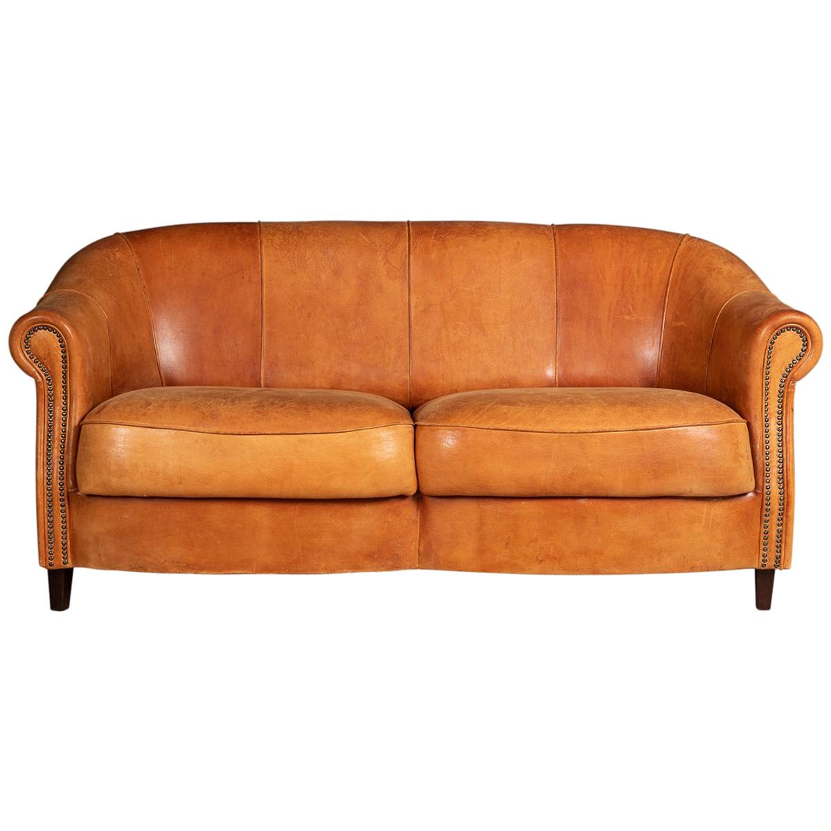 Late 20th Century Dutch Three-Seat Sheepskin Leather Sofa For Sale