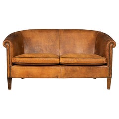 Vintage Late 20th Century Dutch Two Seater Sheepskin Leather Sofa
