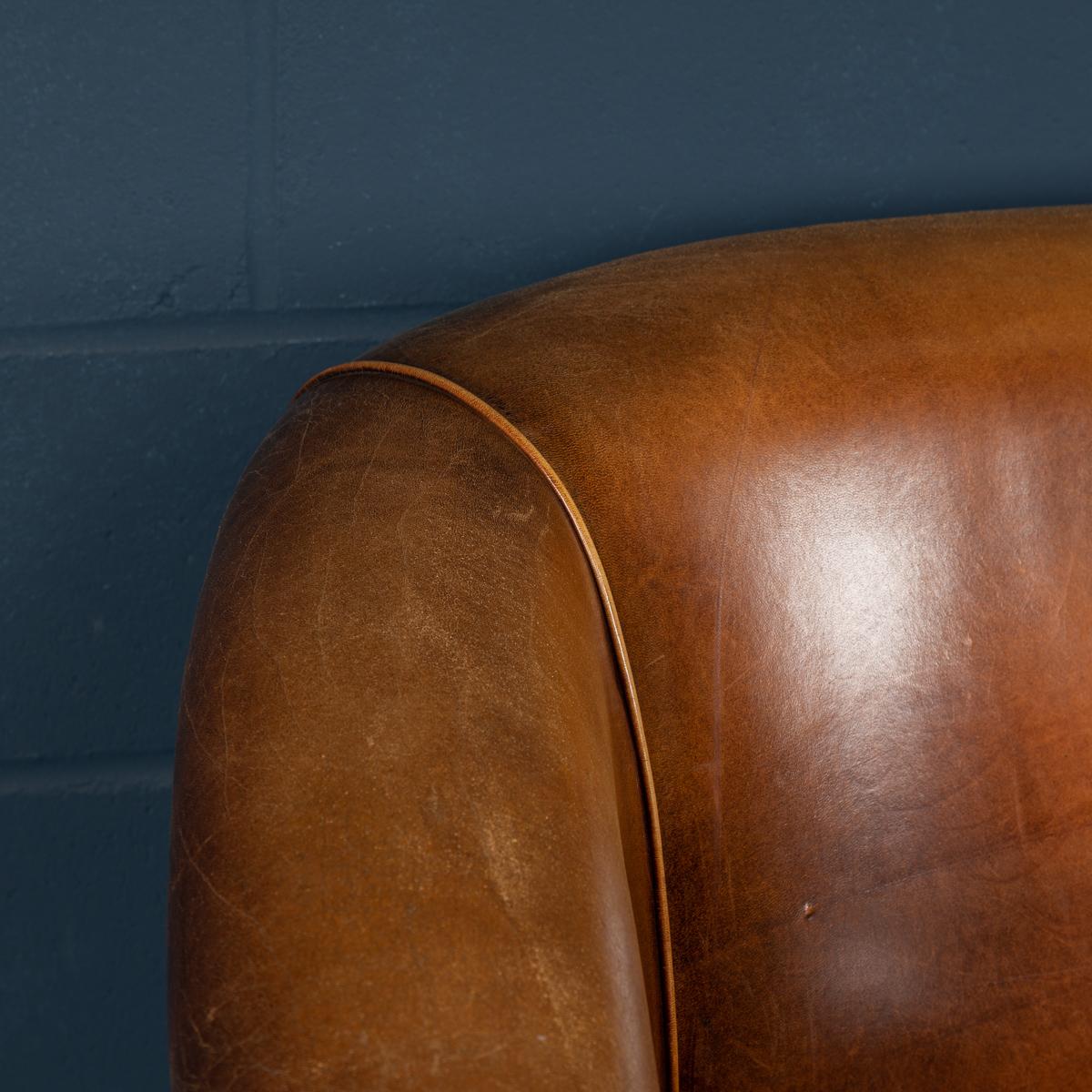 Late 20th Century Dutch Two-Seat Tan Leather Sofa 6