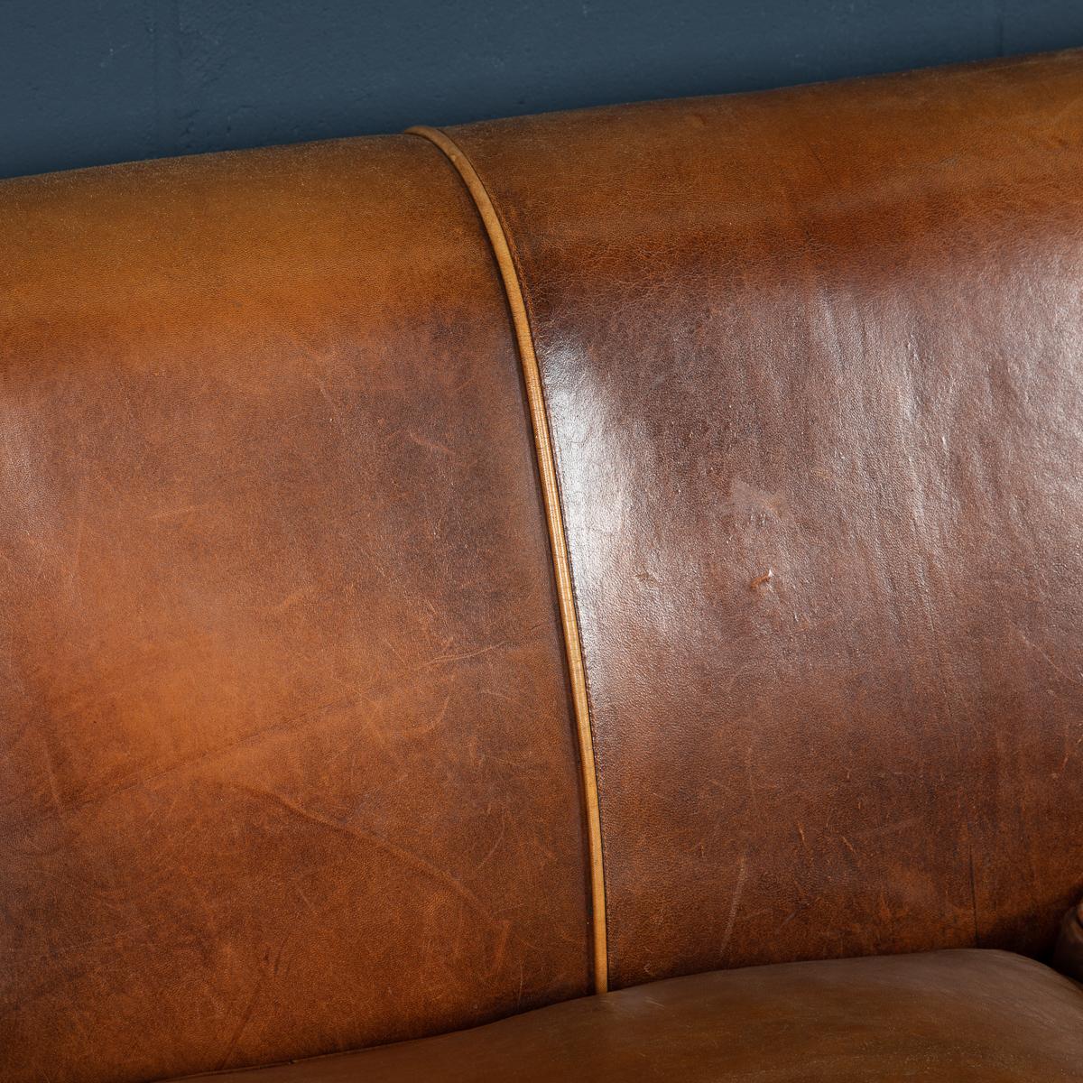 Late 20th Century Dutch Two-Seat Tan Leather Sofa 7
