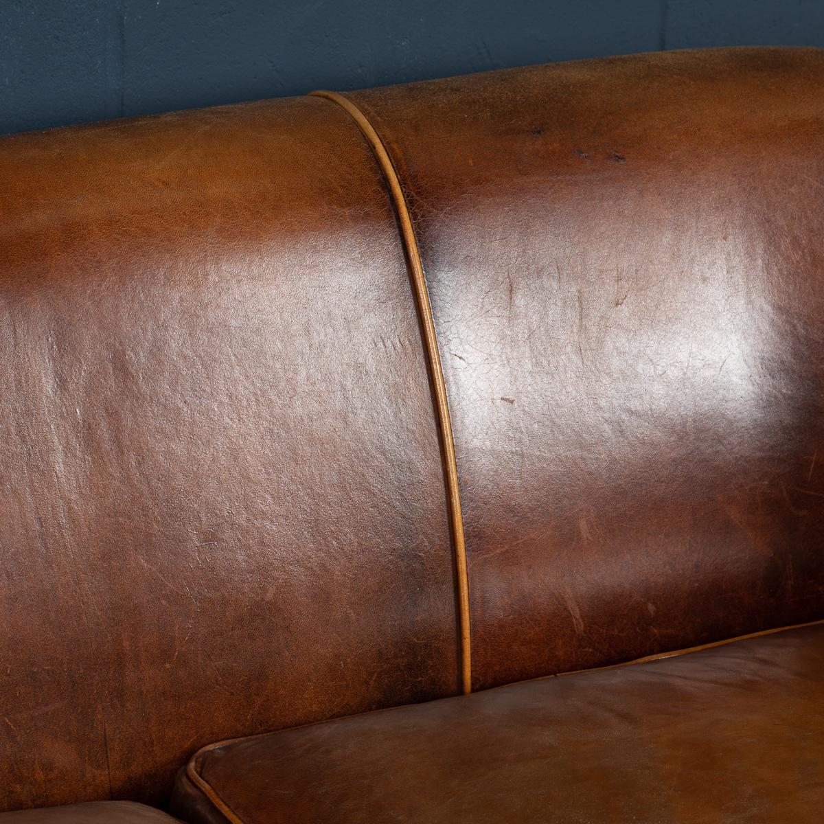 Late 20th Century Dutch Two-Seat Tan Leather Sofa 8