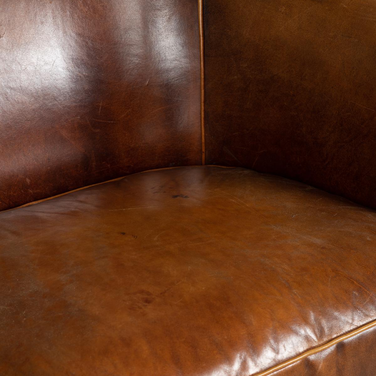 Late 20th Century Dutch Two-Seat Tan Leather Sofa 9