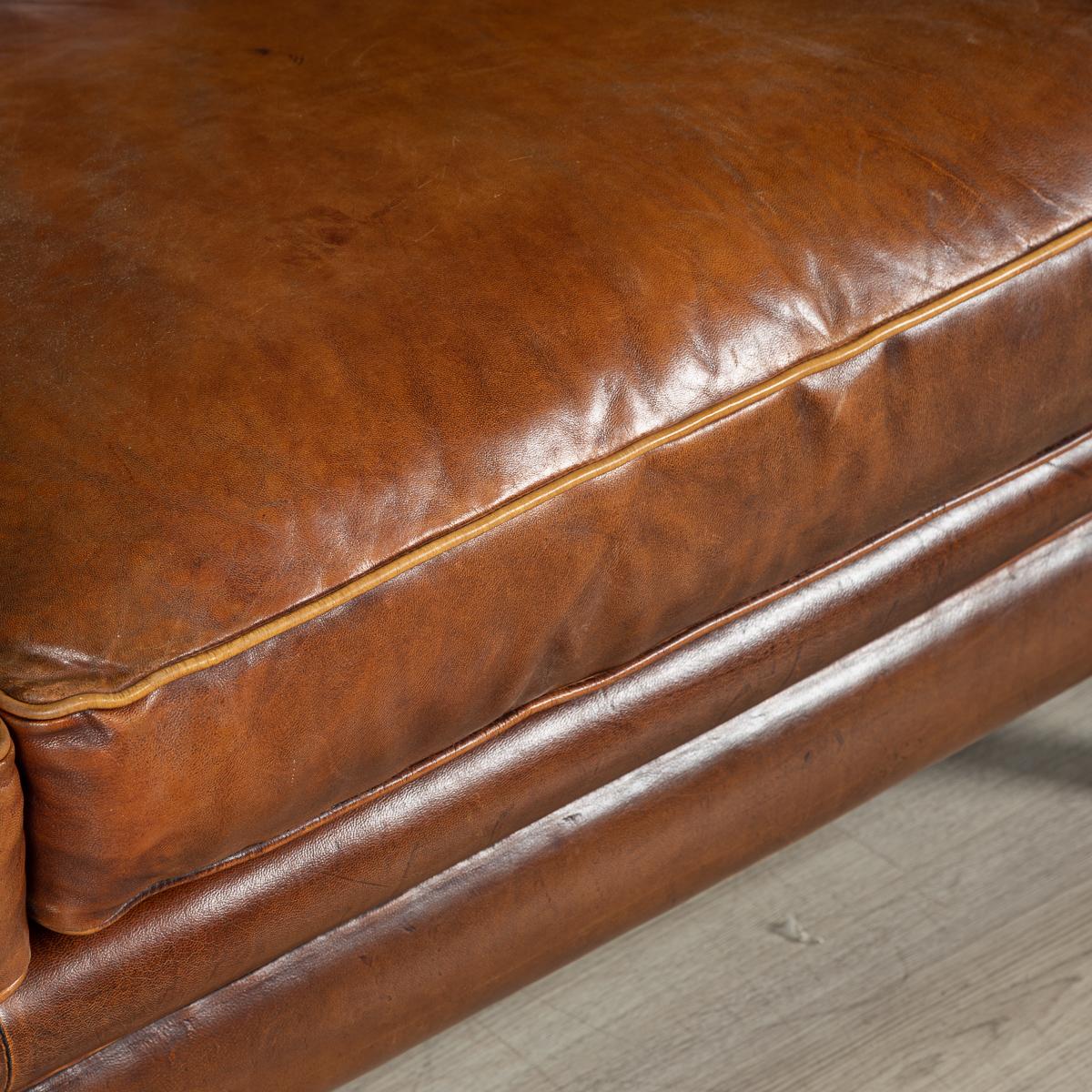 Late 20th Century Dutch Two-Seat Tan Leather Sofa 11