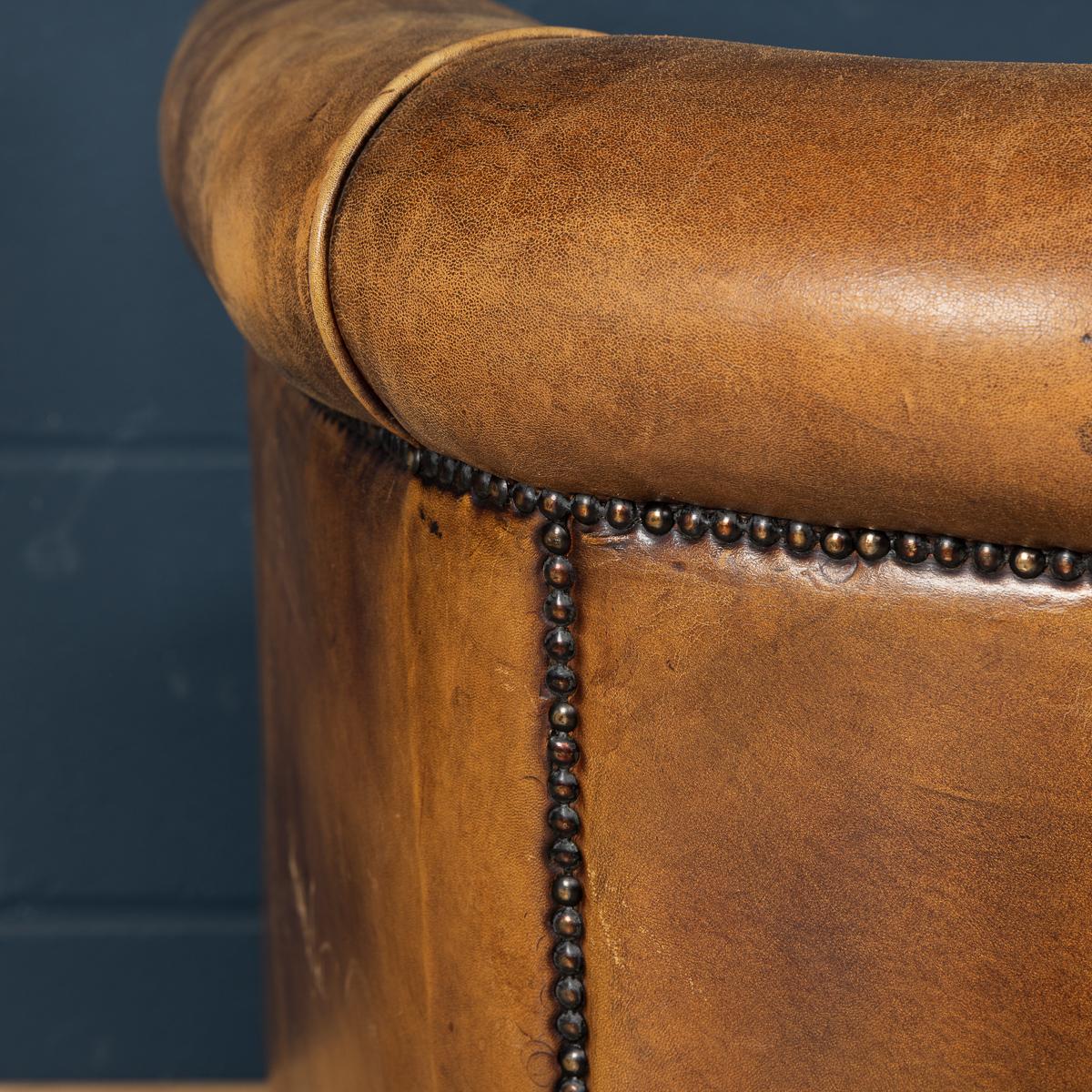 Late 20th Century Dutch Two-Seat Tan Leather Sofa 15