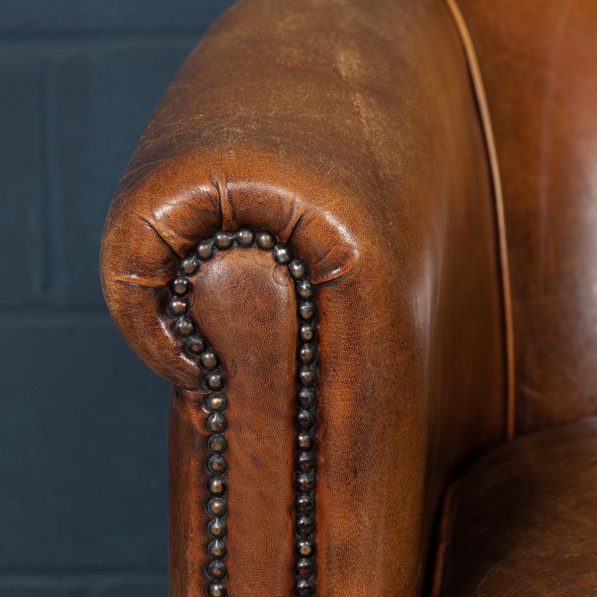 Late 20th Century Dutch Two-Seat Tan Leather Sofa 1
