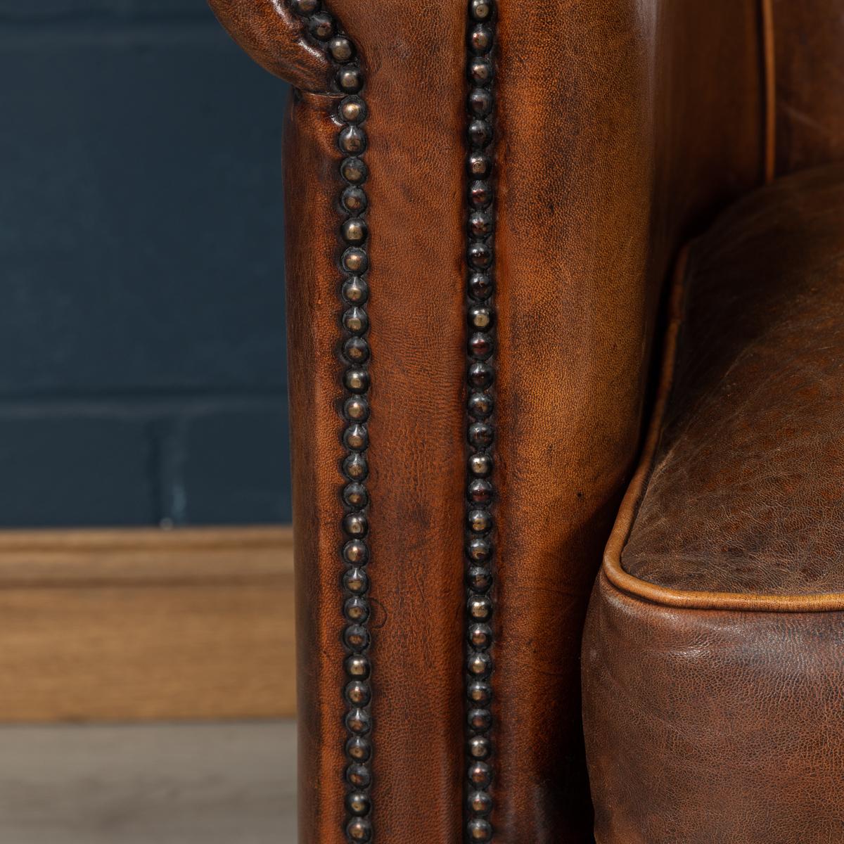 Late 20th Century Dutch Two-Seat Tan Leather Sofa 2