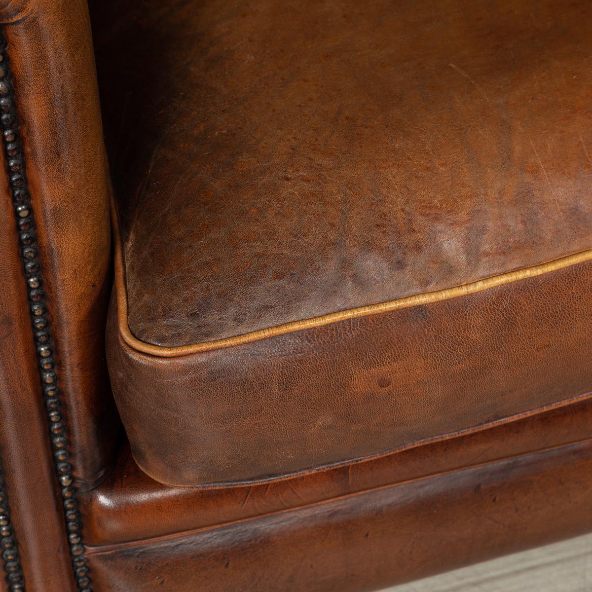 Late 20th Century Dutch Two-Seat Tan Leather Sofa 4