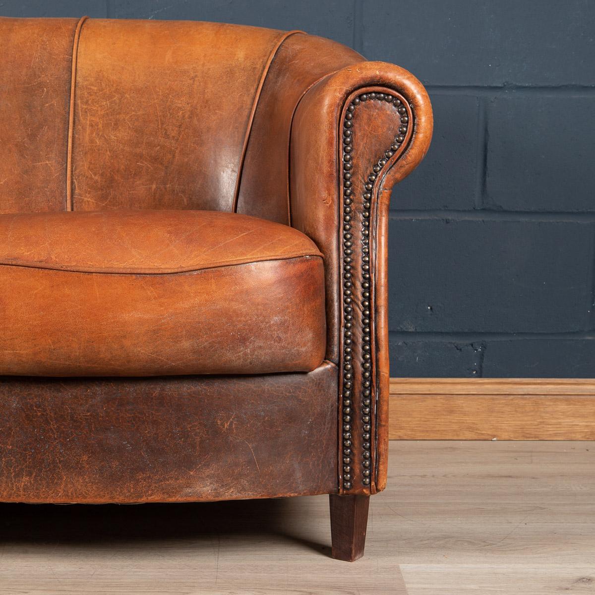 Late 20th Century Dutch Two Seater Tan Sheepskin Leather Sofa 4