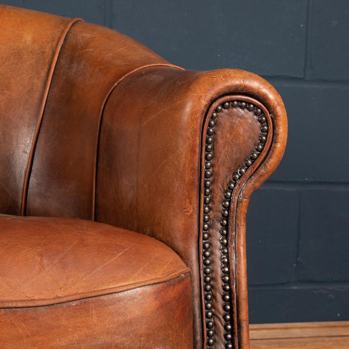 Late 20th Century Dutch Two Seater Tan Sheepskin Leather Sofa 5
