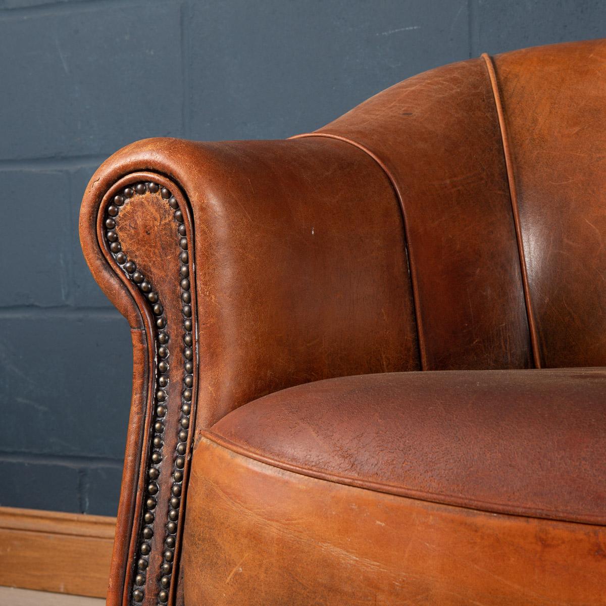 Late 20th Century Dutch Two Seater Tan Sheepskin Leather Sofa 6