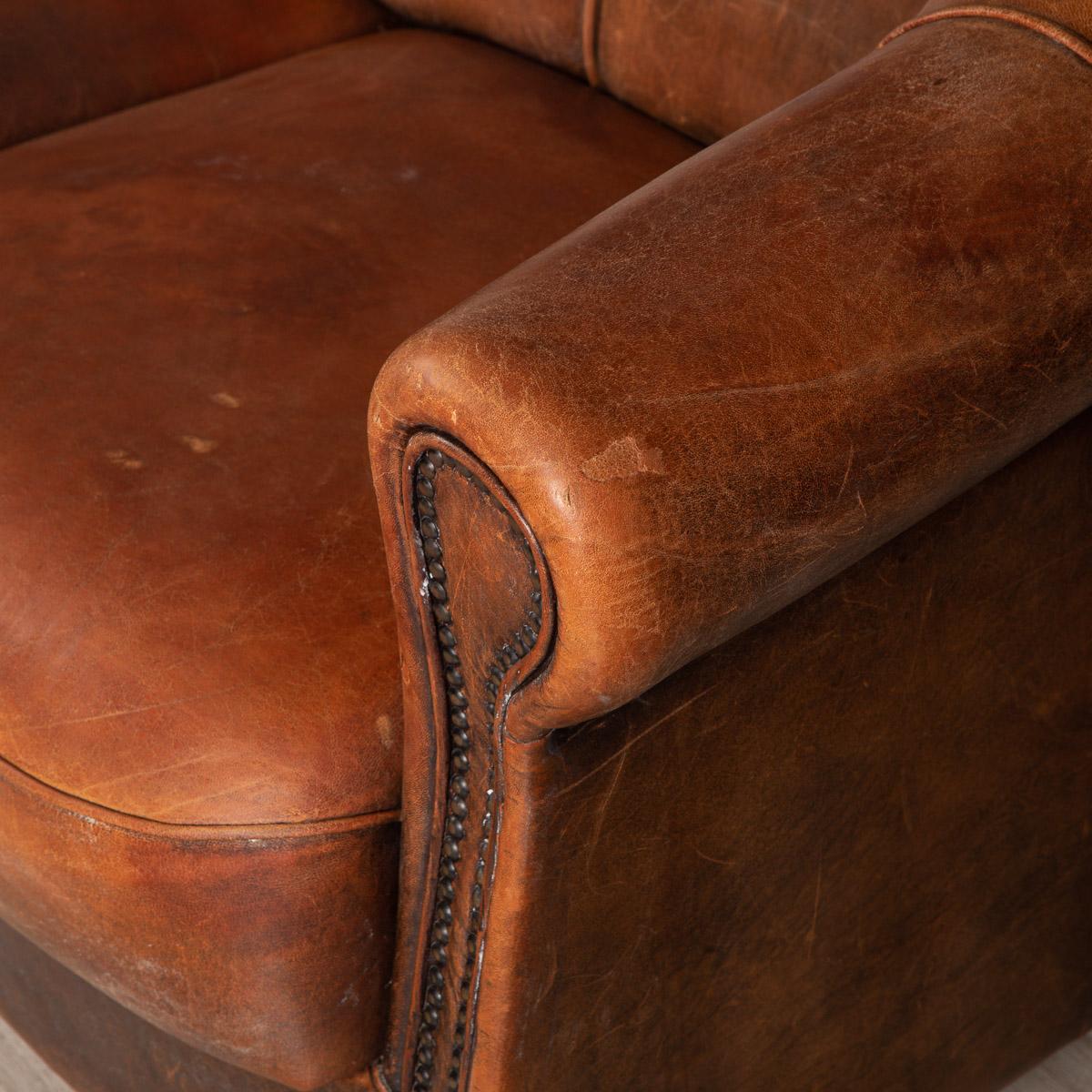 Late 20th Century Dutch Two Seater Tan Sheepskin Leather Sofa 7