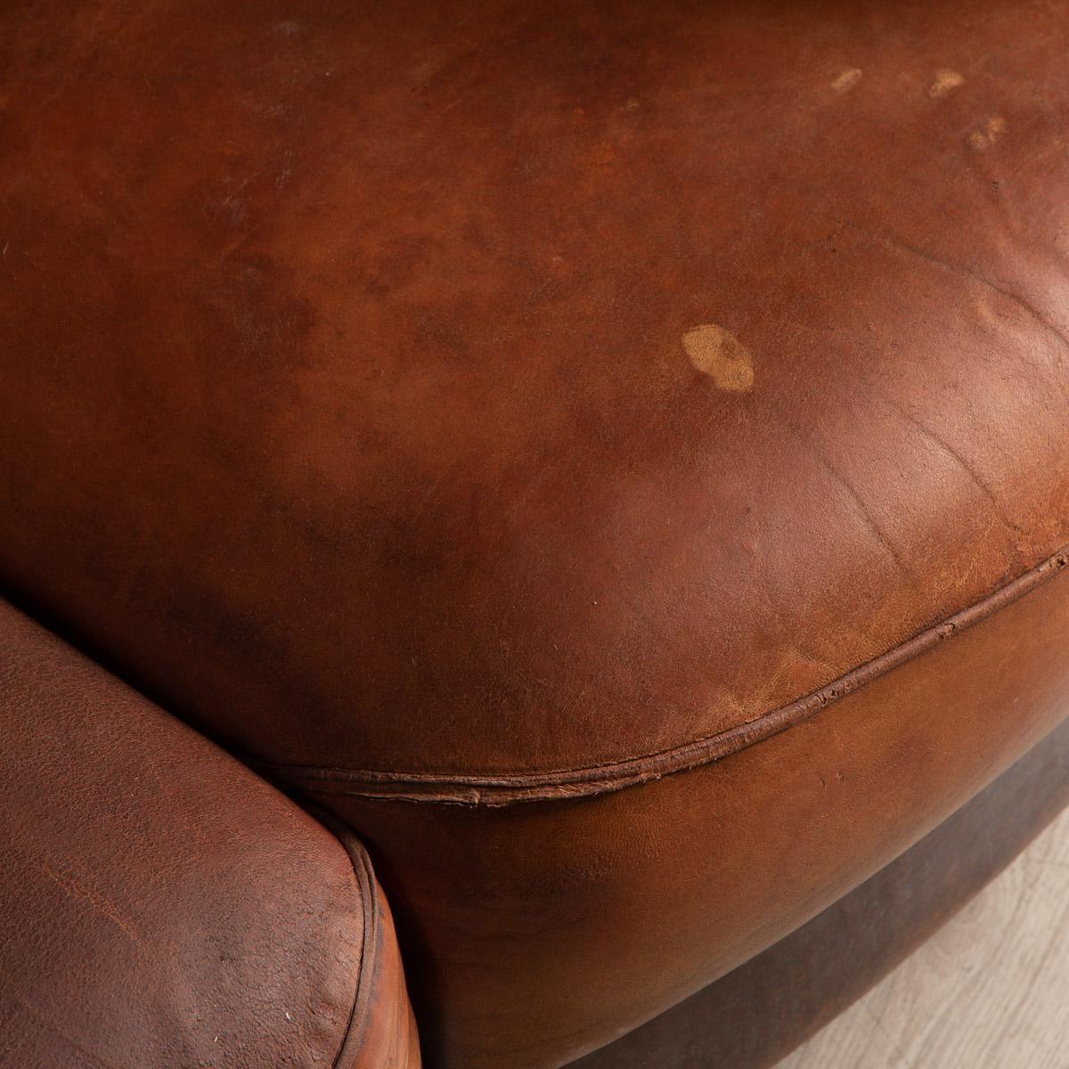 Late 20th Century Dutch Two Seater Tan Sheepskin Leather Sofa 9