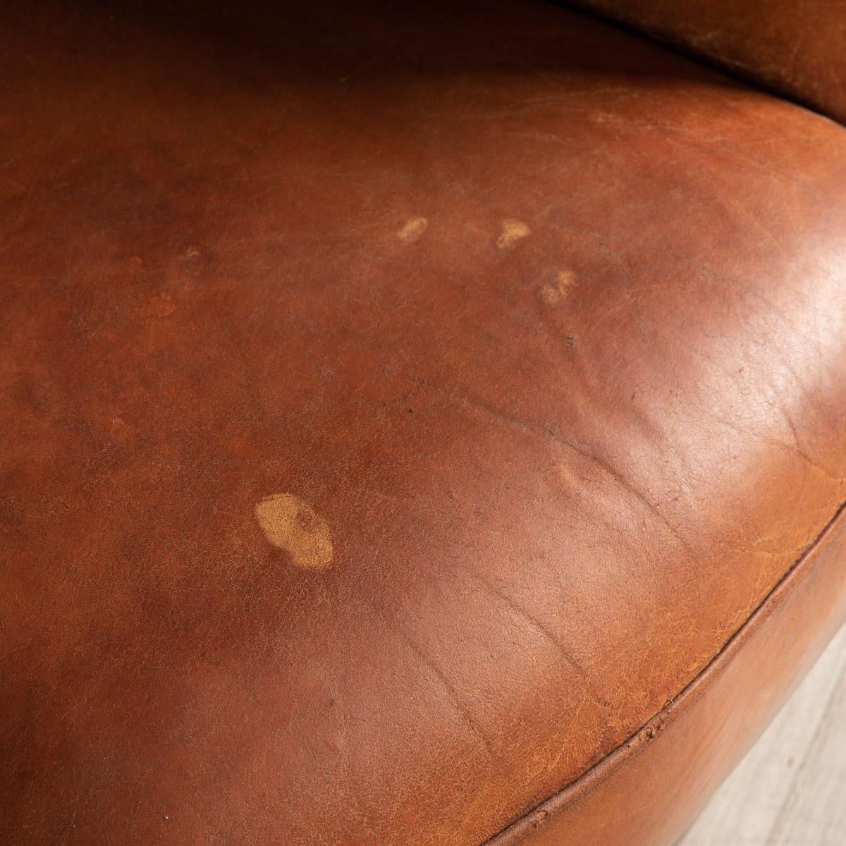 Late 20th Century Dutch Two Seater Tan Sheepskin Leather Sofa 10