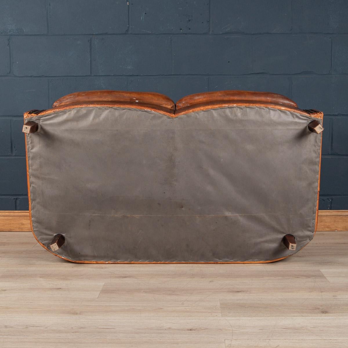 Late 20th Century Dutch Two Seater Tan Sheepskin Leather Sofa 1