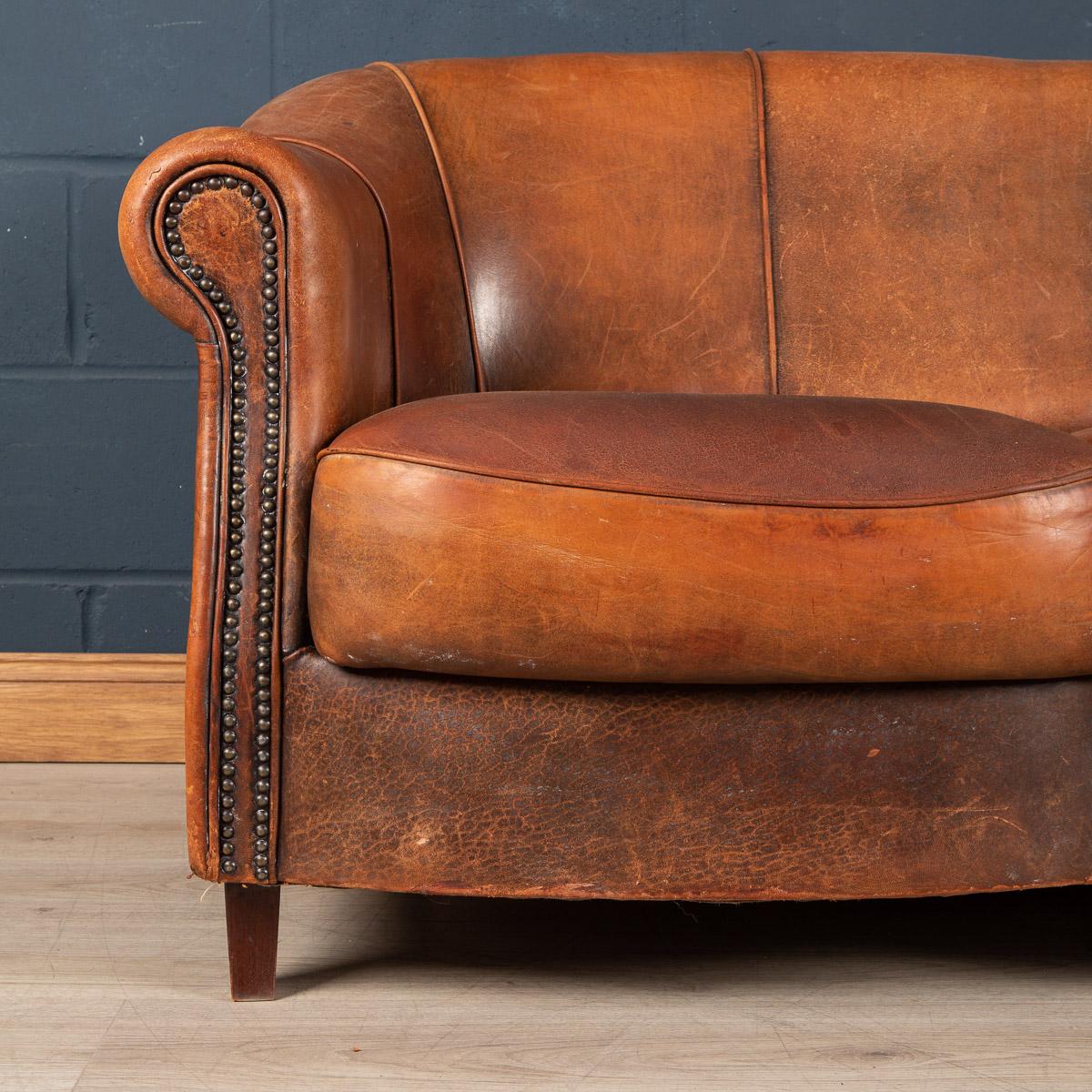 Late 20th Century Dutch Two Seater Tan Sheepskin Leather Sofa 2