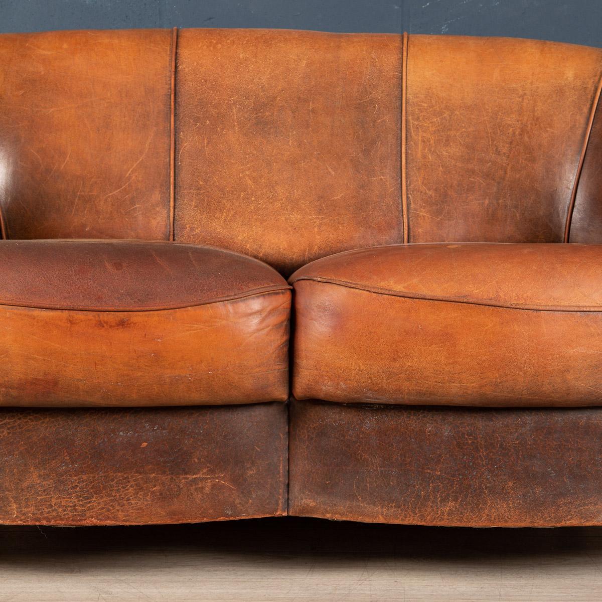 Late 20th Century Dutch Two Seater Tan Sheepskin Leather Sofa 3