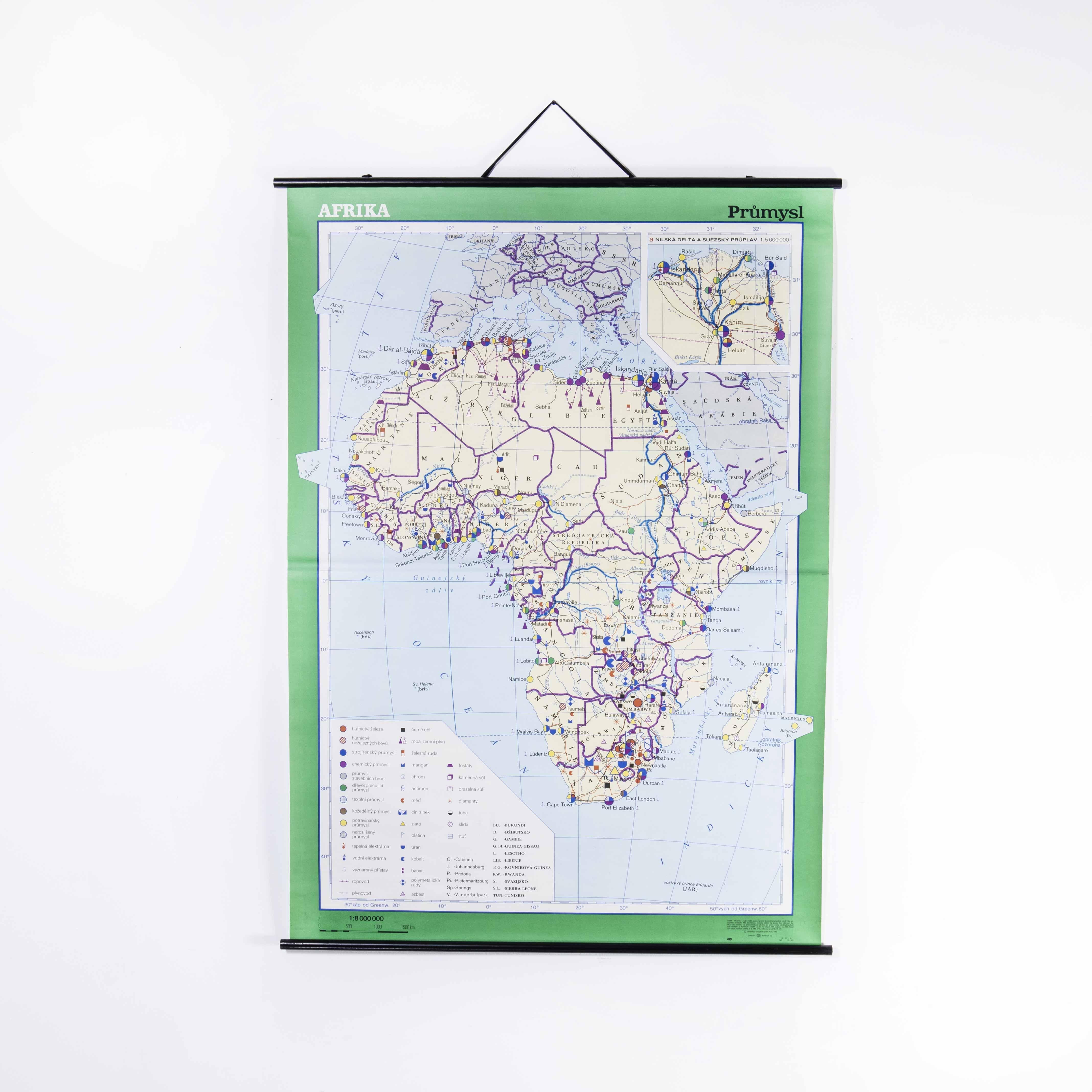 Czech Late 20th Century Educational Geographic Map - African Industry (1728.1) For Sale