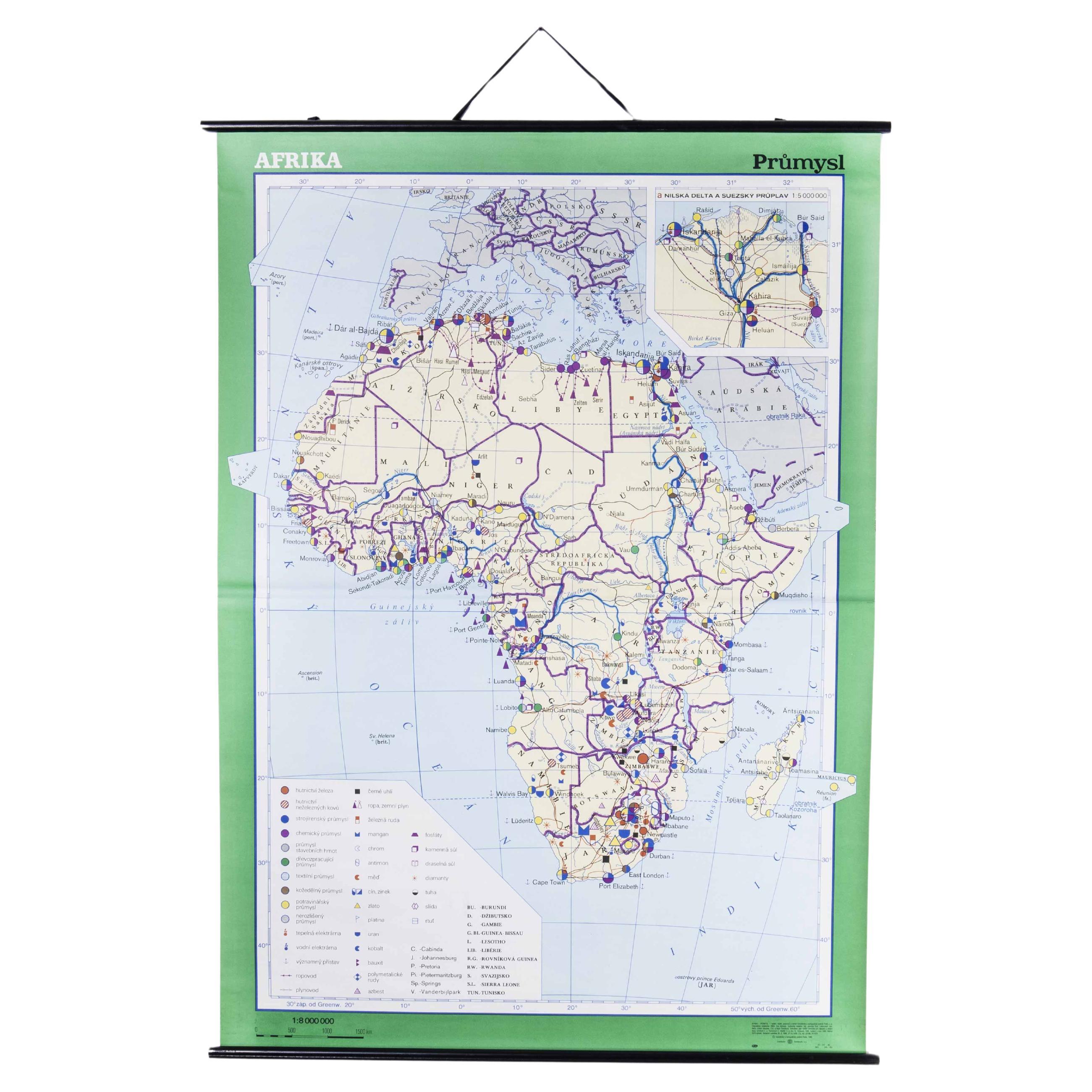 Late 20th Century Educational Geographic Map - African Industry (1728.1) For Sale