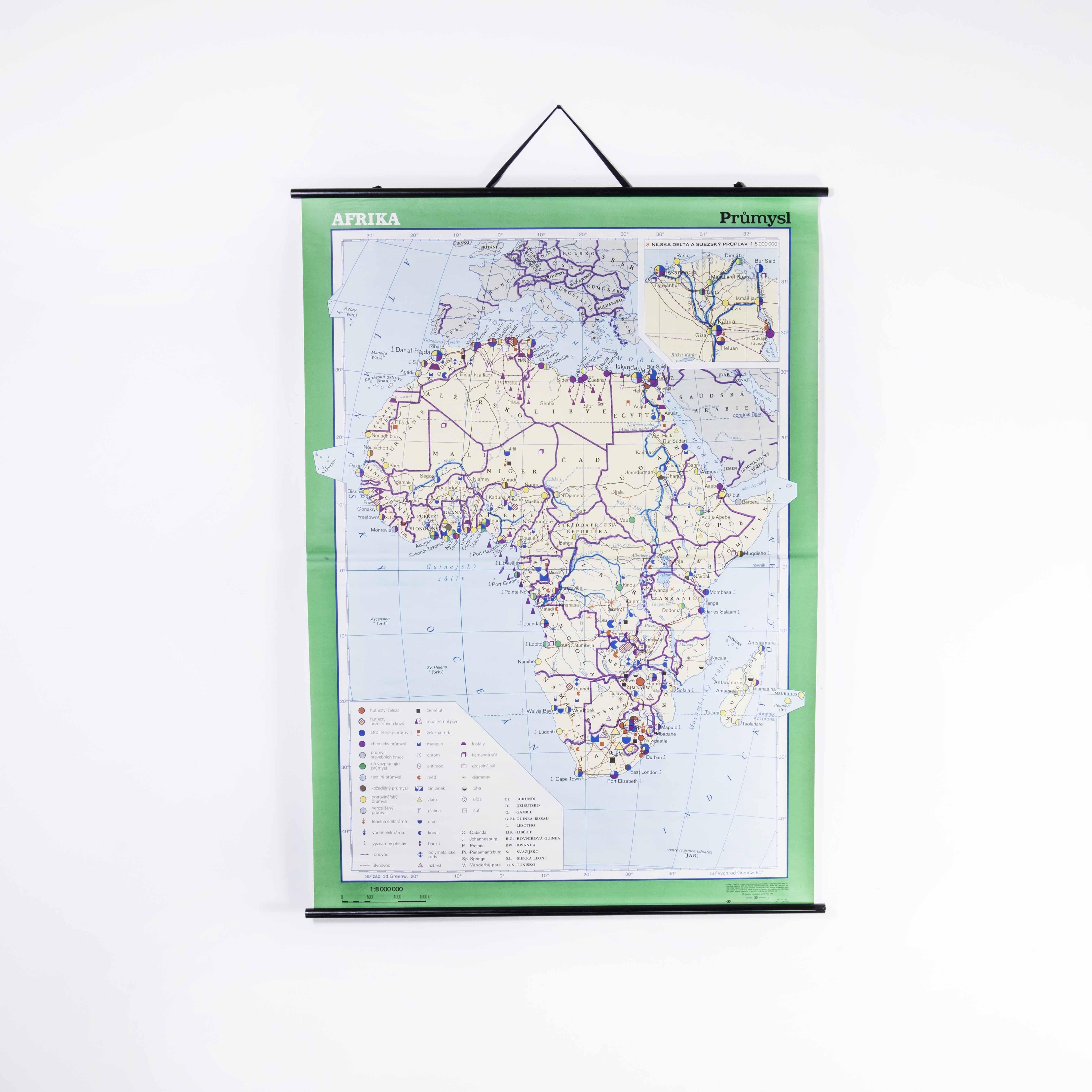 Czech Late 20th Century Educational Geographic Map - African Industry (1728.2) For Sale