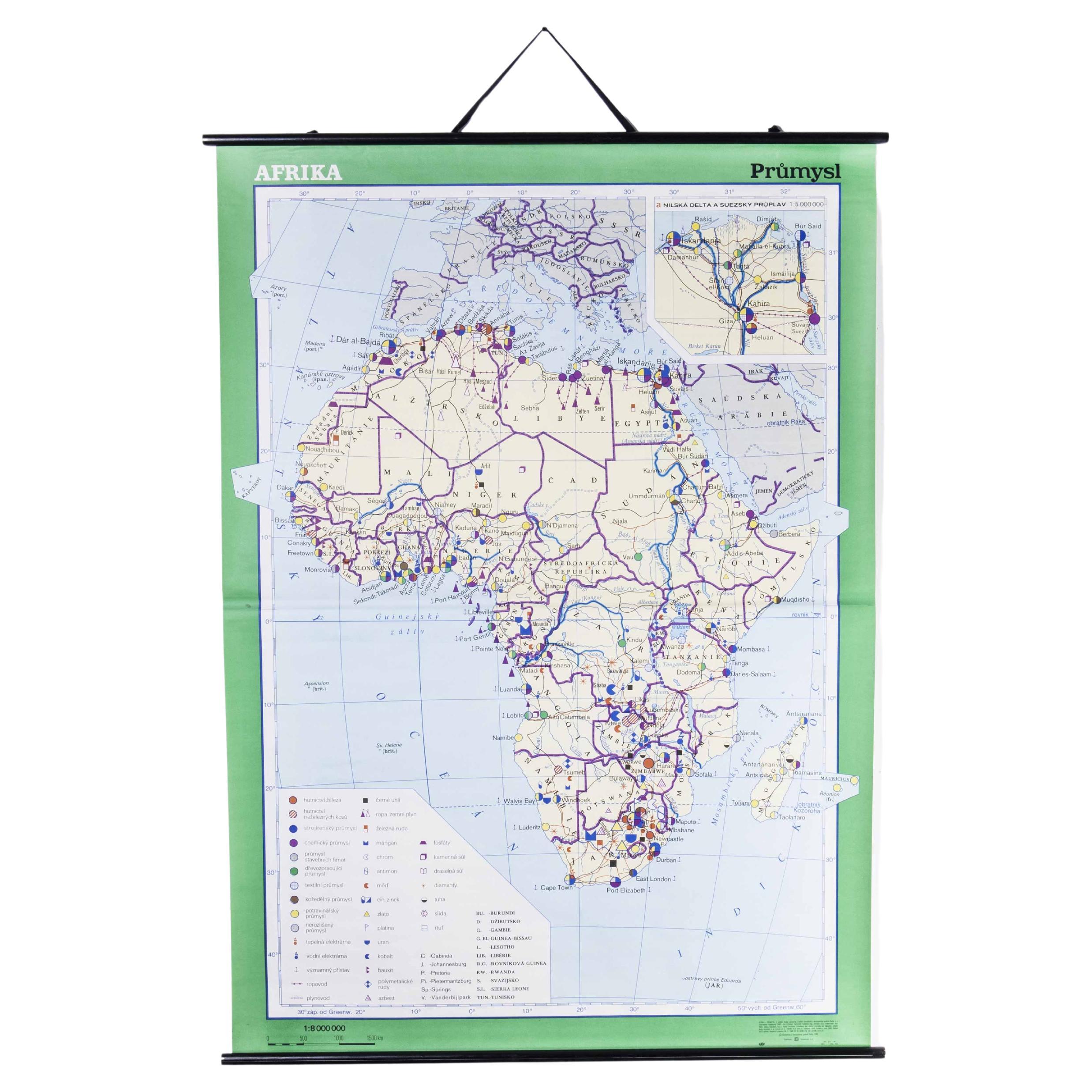 Late 20th Century Educational Geographic Map - African Industry (1728.2) For Sale