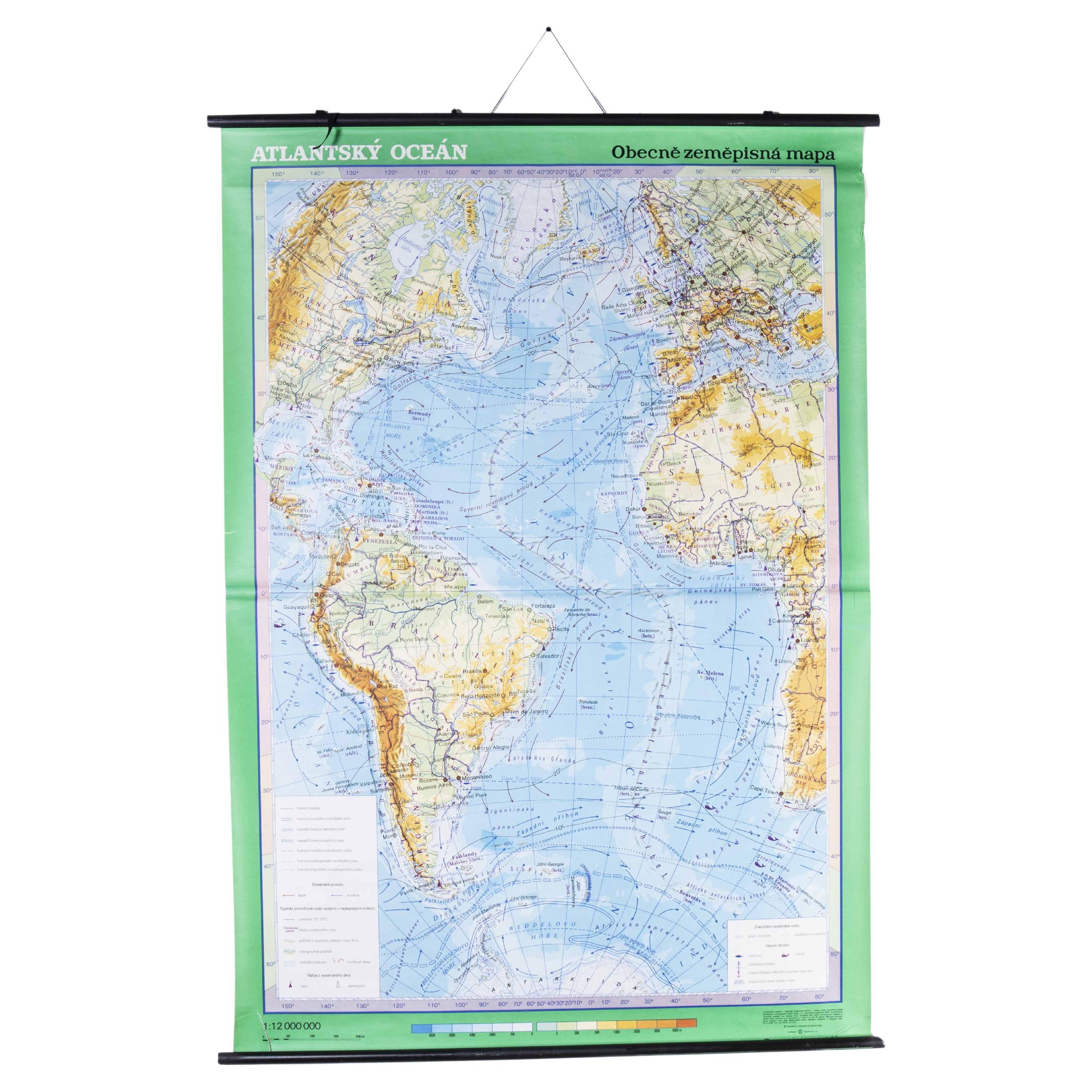 Late 20th Century Educational Geographic Map - Atlantic Currents For Sale
