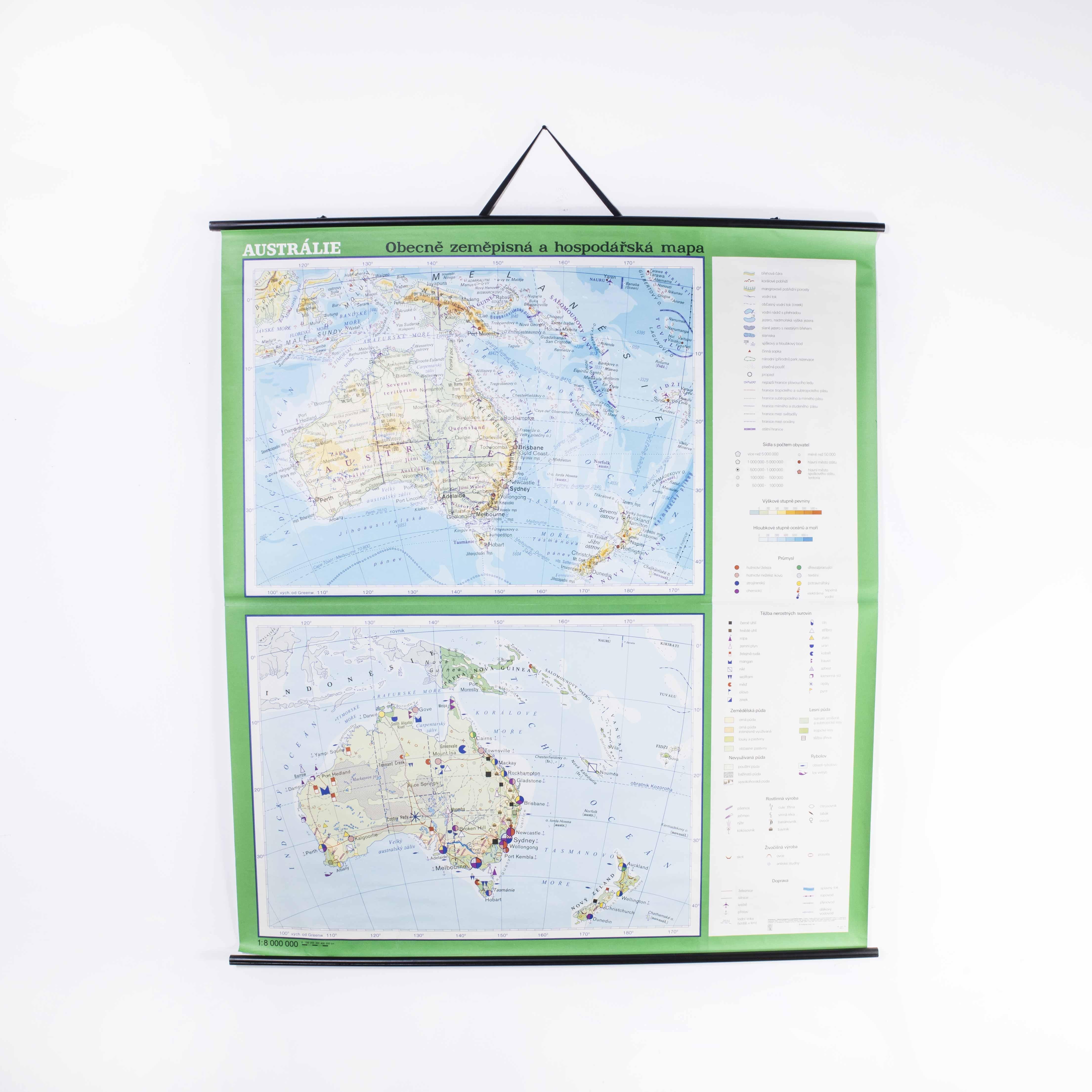 Cotton Late 20th Century Educational Geographic Map - Australia Topography And Economy For Sale