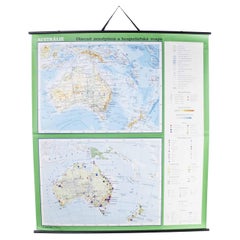 Retro Late 20th Century Educational Geographic Map - Australia Topography And Economy