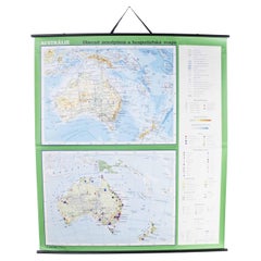 Late 20th Century Educational Geographic Map - Australia Topography And Economy