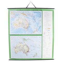 Educational Geographic Map des späten 20. Jahrhunderts – Australien Topographie und Wirtschaft