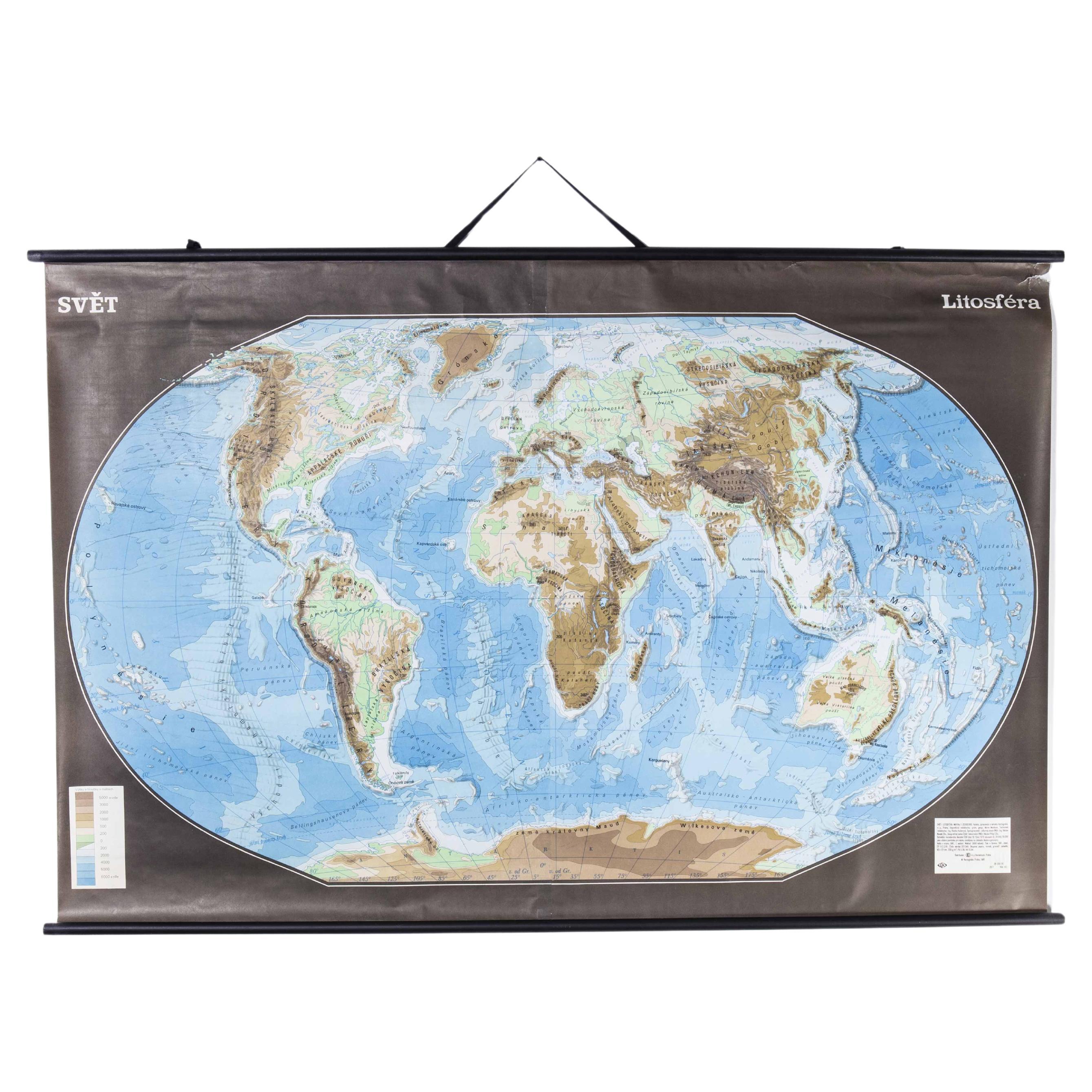 Late 20th Century Educational Geographic Map - Earths Lithosphere For Sale